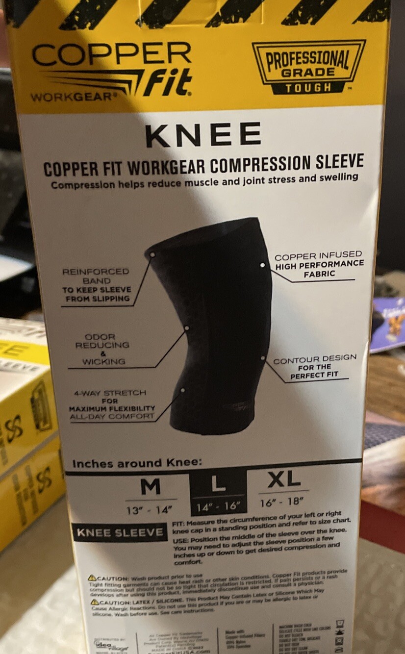 Professional Copper Fit Work Gear Knee Compression Sleeve Unisex Large 14″-16″