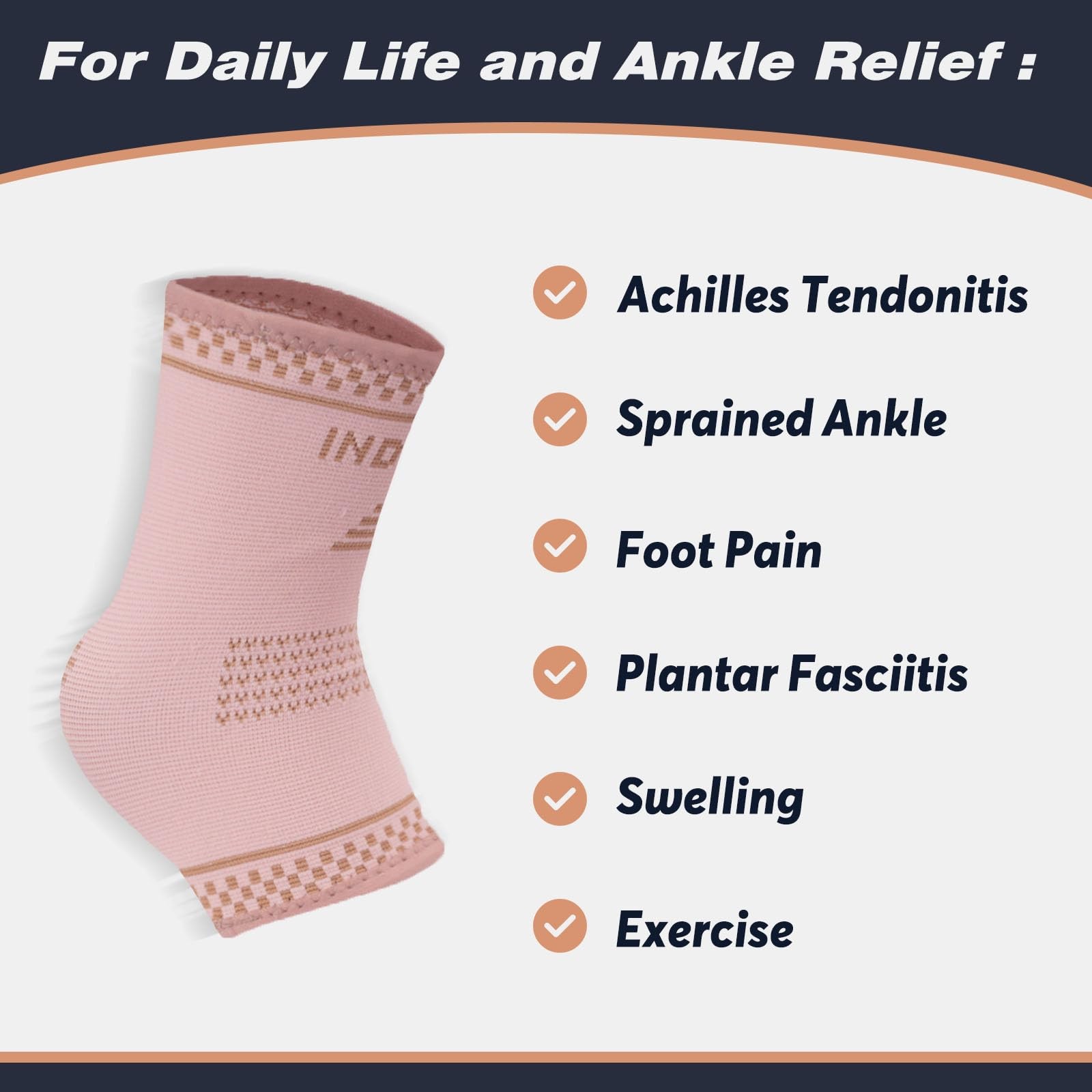 Copper Ankle Brace Compression Sleeve for Plantar Fasciitis Golden Pink XL