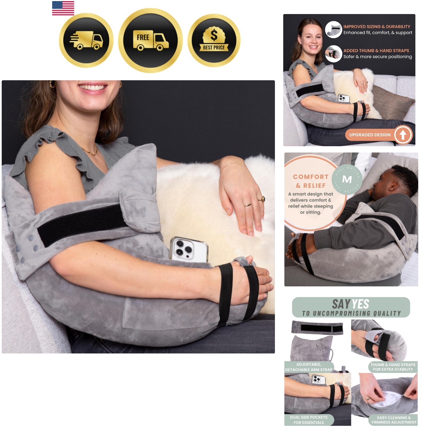Post Shoulder Surgery Pillow for Sleeping – Left/Right Arm Support with Adjus…
