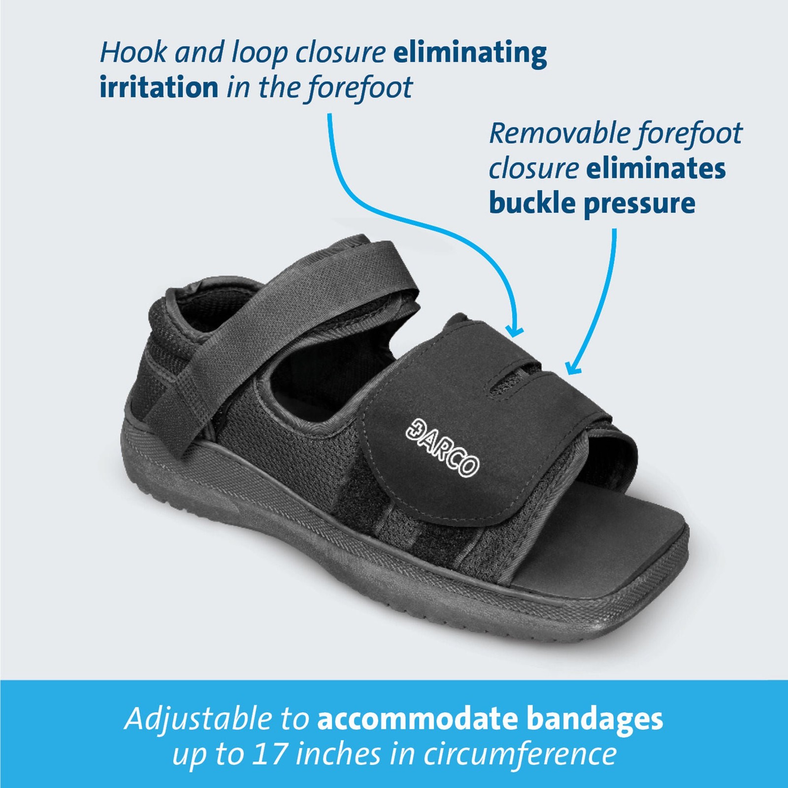 MedSurg Black Post-Op Shoe Small Strapless Forefoot Closure MQW1B
