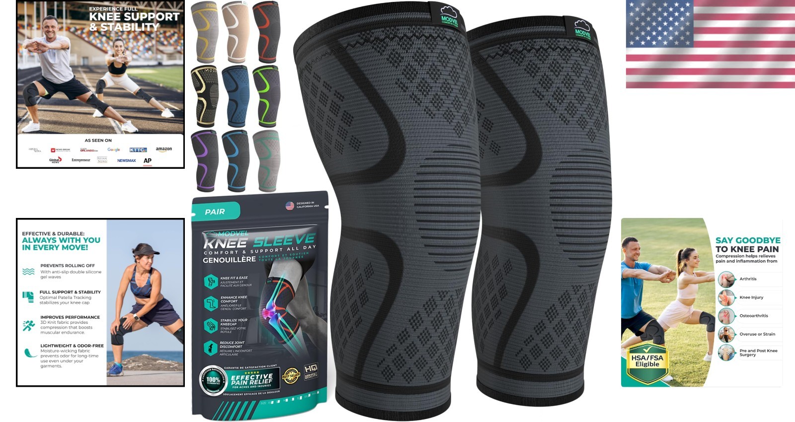 Lightweight Compression Knee Brace for Sports & Recovery – 2 Pack, Large Size