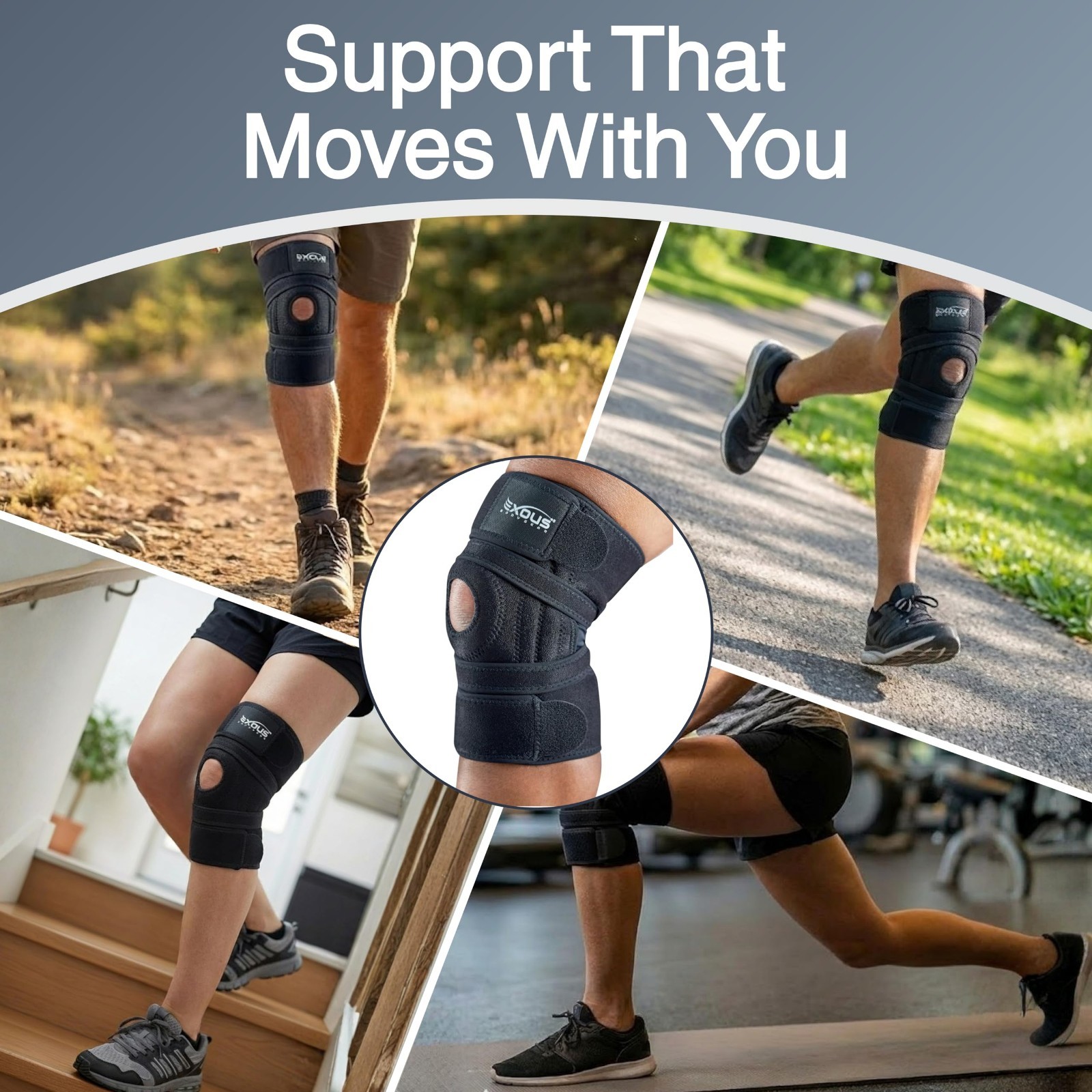Adjustable Knee Brace for Men & Women – 4-Way Support, Patella Stabilizer, Dual
