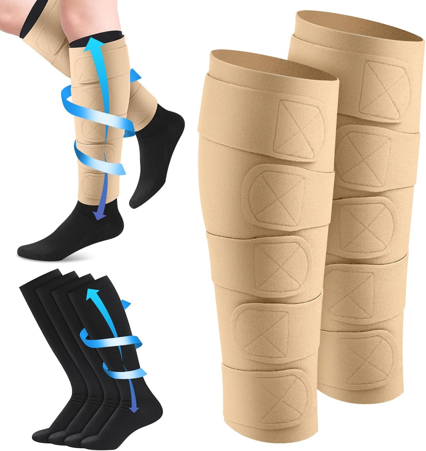 3 Pair Lymphedema Compression Leg Wrap with Calf Compression Sock 20-30 Mmhg Lym