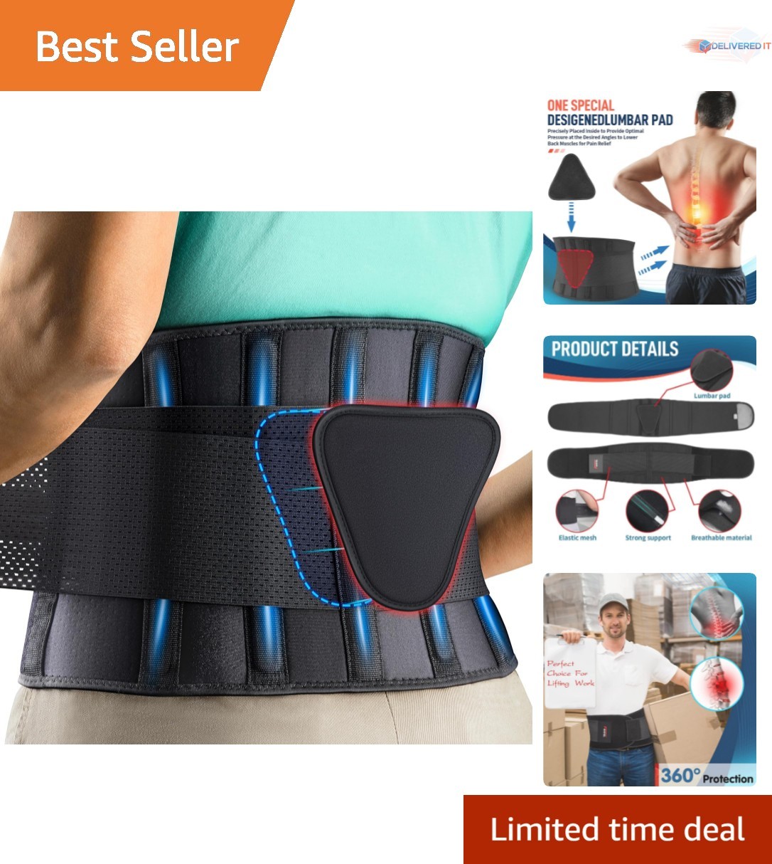 Back Brace Support Belt Lumbar Support for Back Pain Sciatica Scoliosis