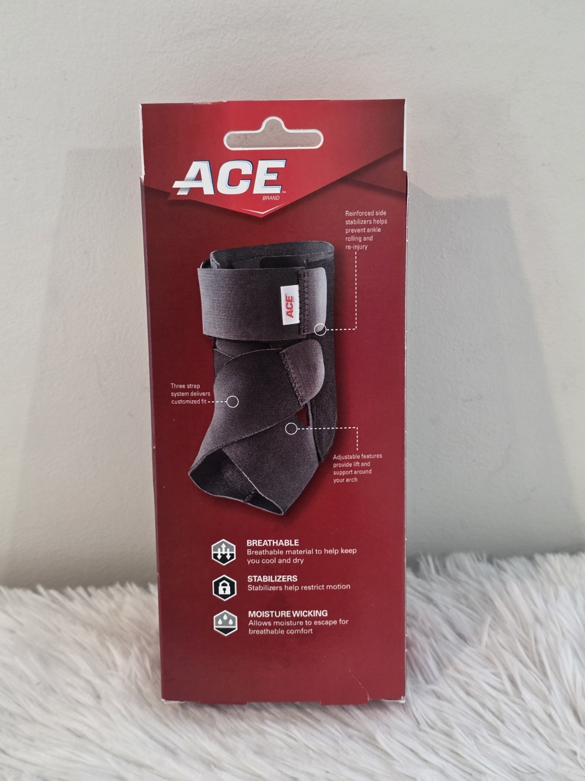 ACE Deluxe Ankle Stabilizer, Adjustable, Black, Side Stabalizer, 1 count