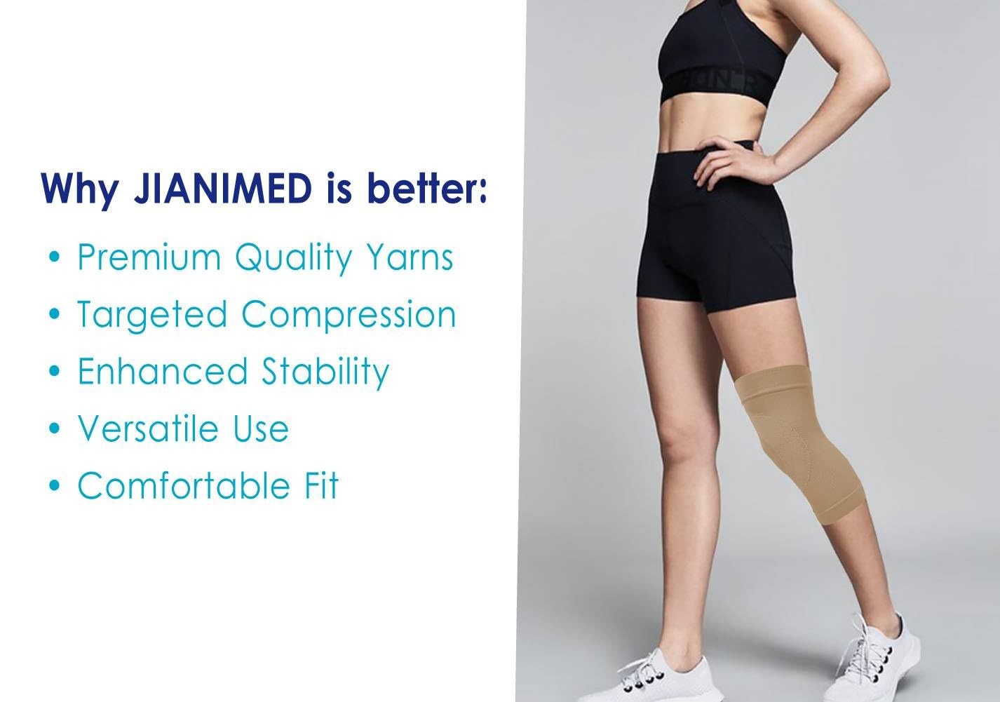 JianiMed Compression Knee Sleeve – Thin & Lightweight, Pain Relief, XL, Beige