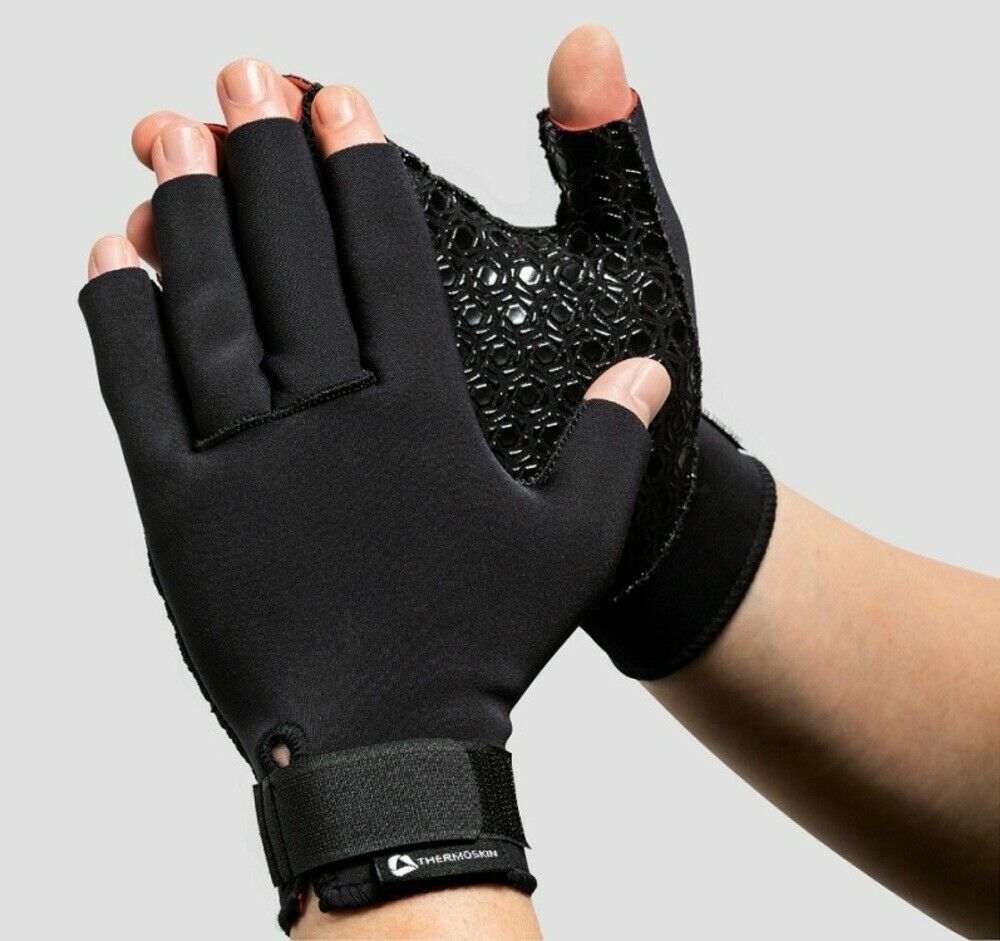 Thermoskin Compression Gloves Black Relief Arthritic Pain Sensitive Hands LARGE