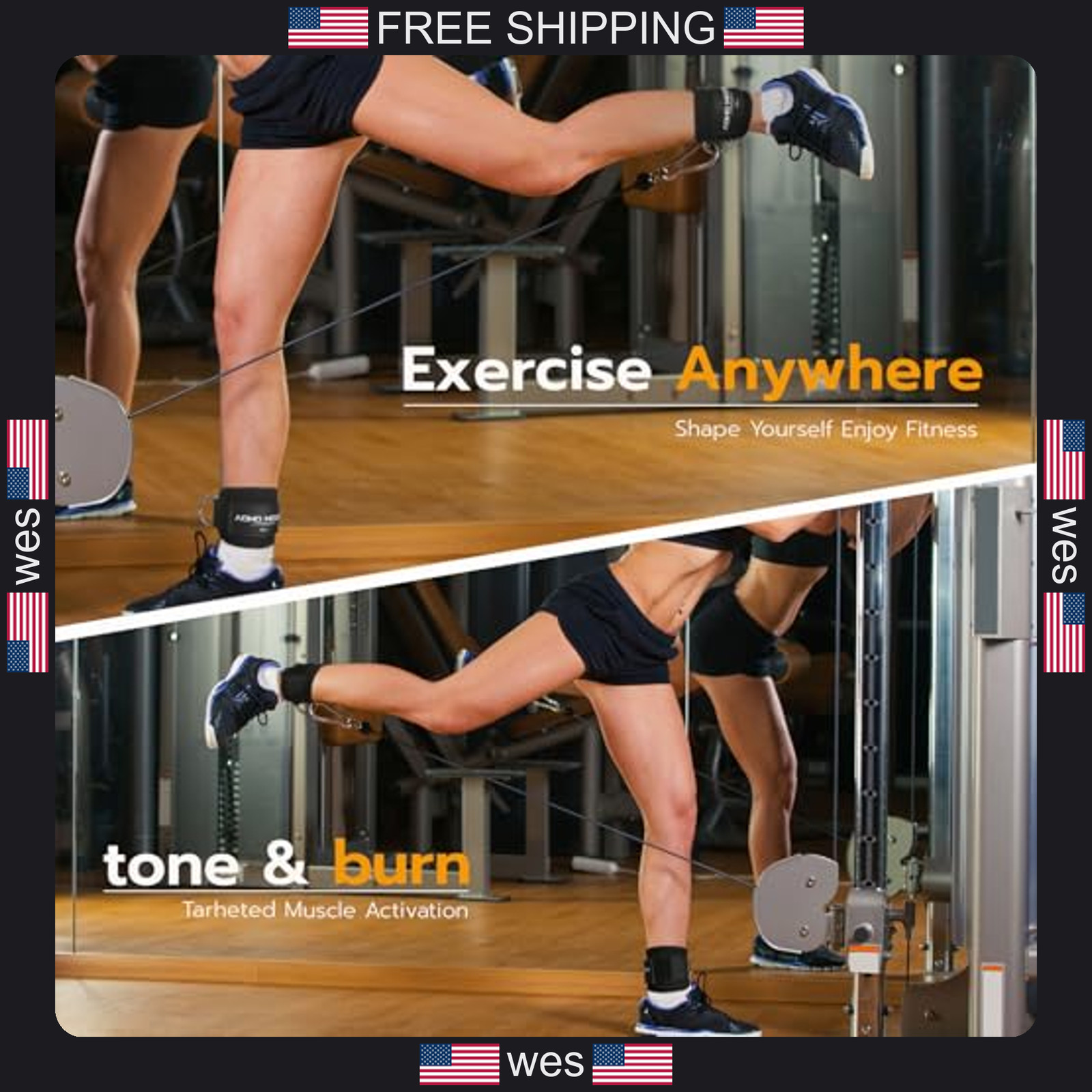 AOHO MOOON ankle strap set for cable machine gym workout leg cuffs pulleys