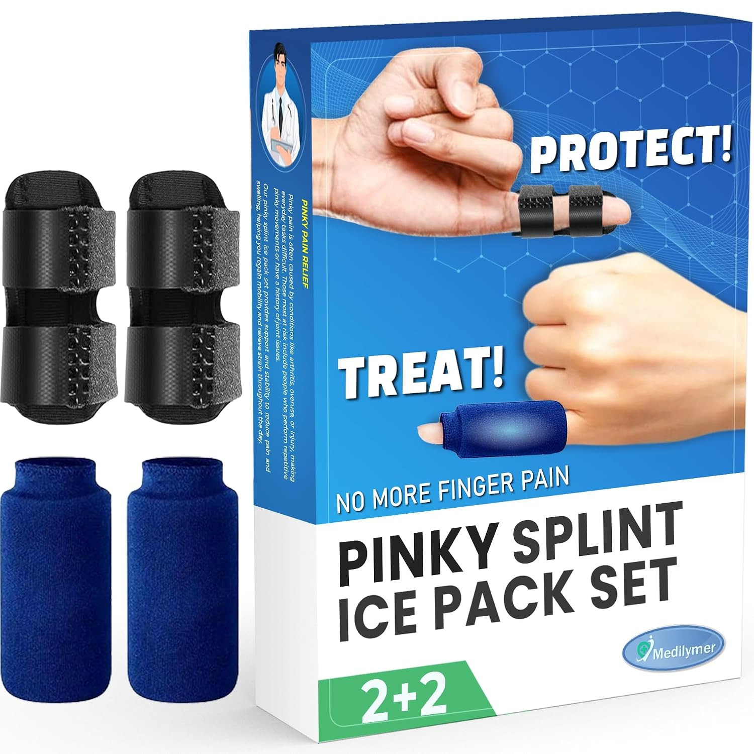 Pinky Splint and Ice Pack (2+2 Set) Pinky Finger Splint Pain Relief Set | No …