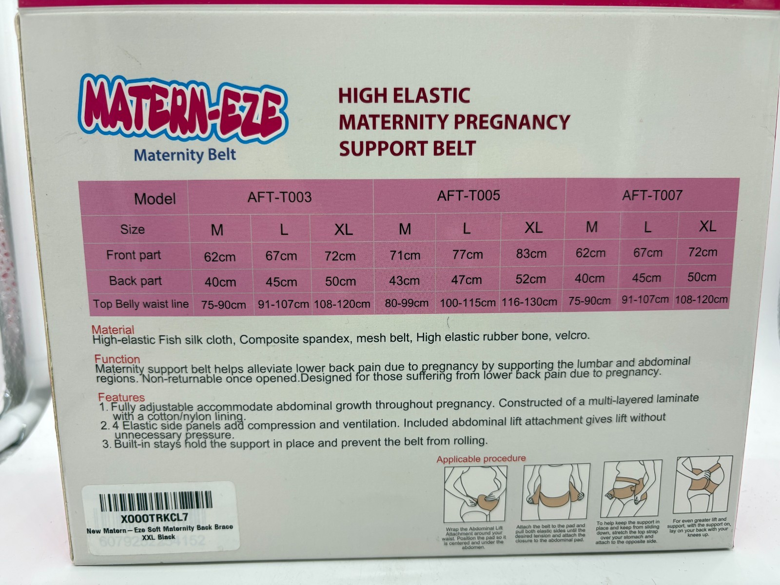 MATERN-EZE Maternity Pregnancy Support Belt XXL Black Back Pain Relief