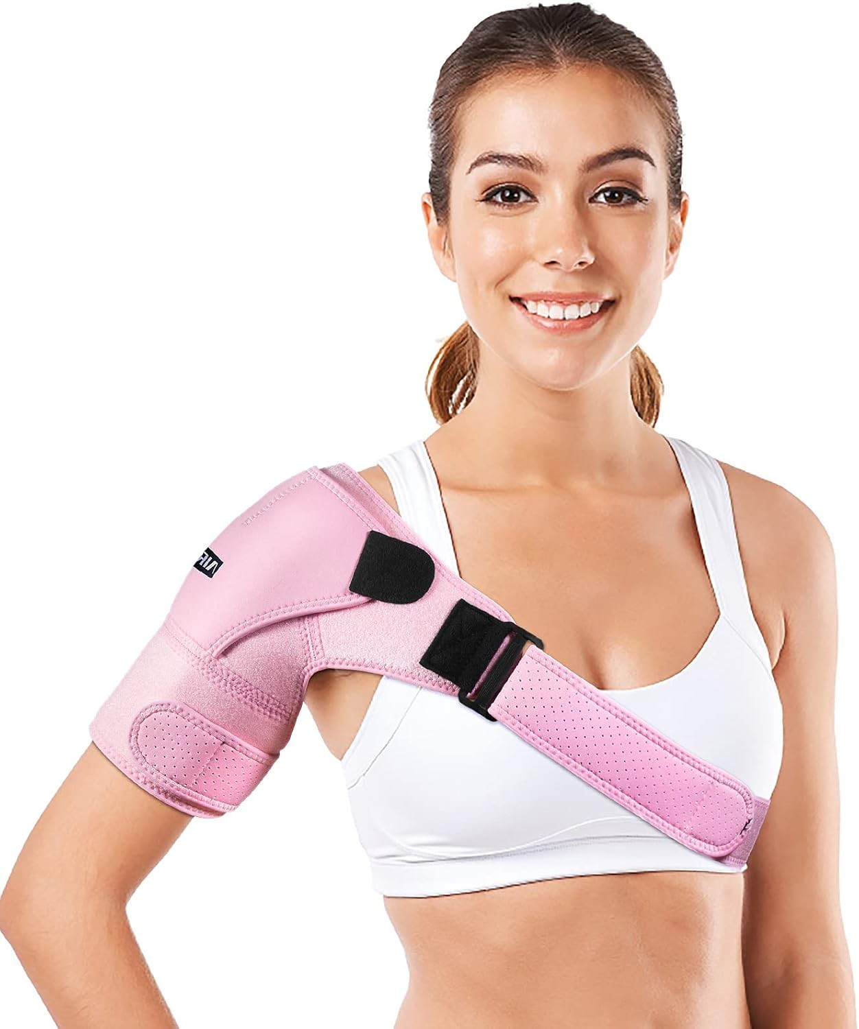 Shoulder Brace for Women and Men Recovery Shoulder. Adjustable One Size, Pink
