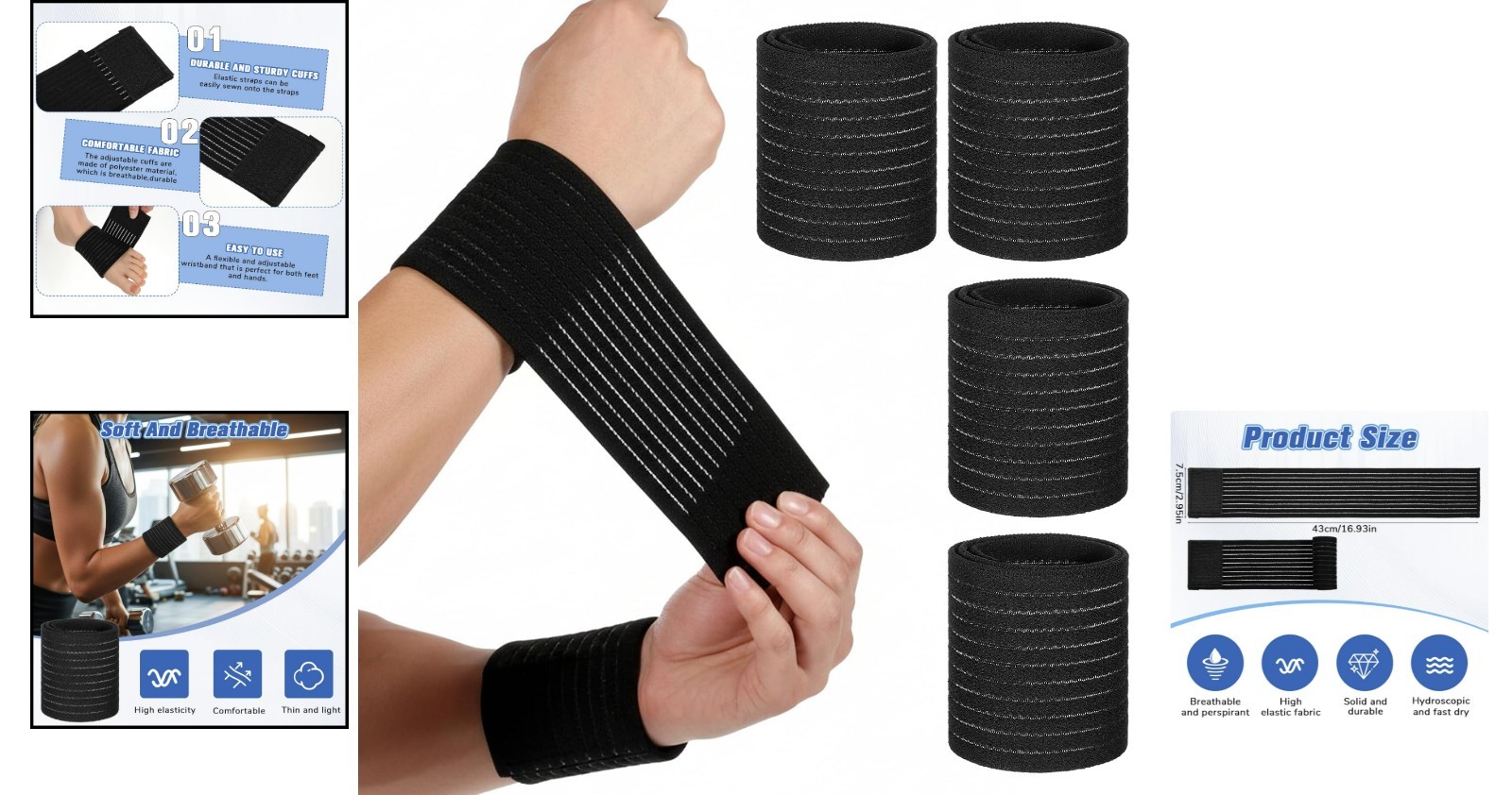 4Pcs High-Elastic Breathable Wrist Supports – Ideal for All Sports Activities