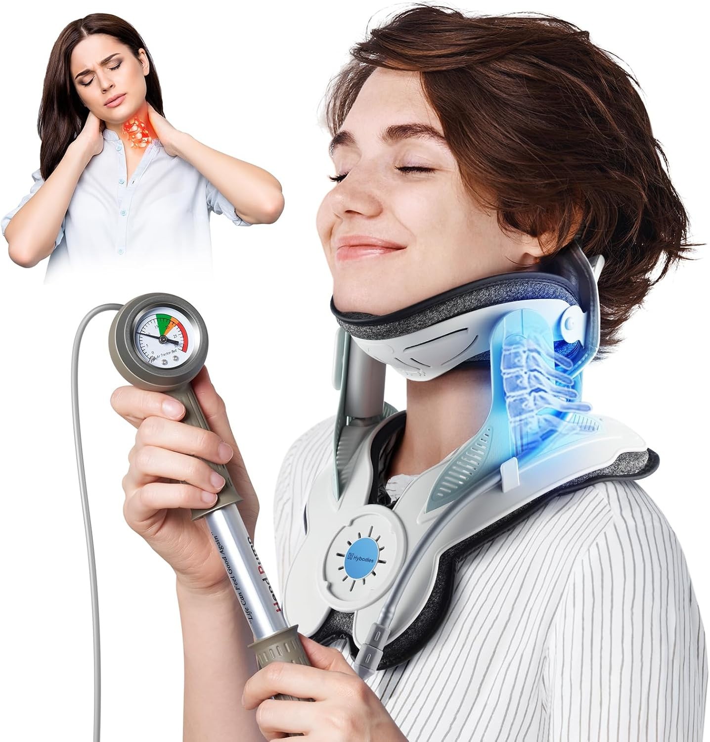 Cervical Traction Device with Air Collar: Inflatable Neck Stretcher for Pain Rel