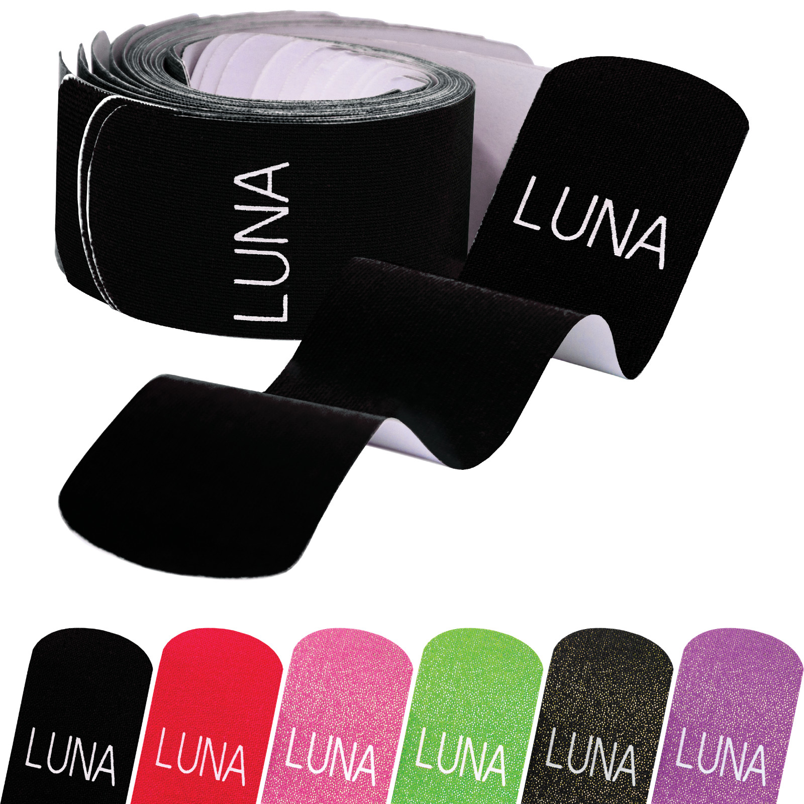 Luna Body Kinesiology Pro Tape Strips (20 Pre-cut Roll,10″ x 2″, Finisher Black)