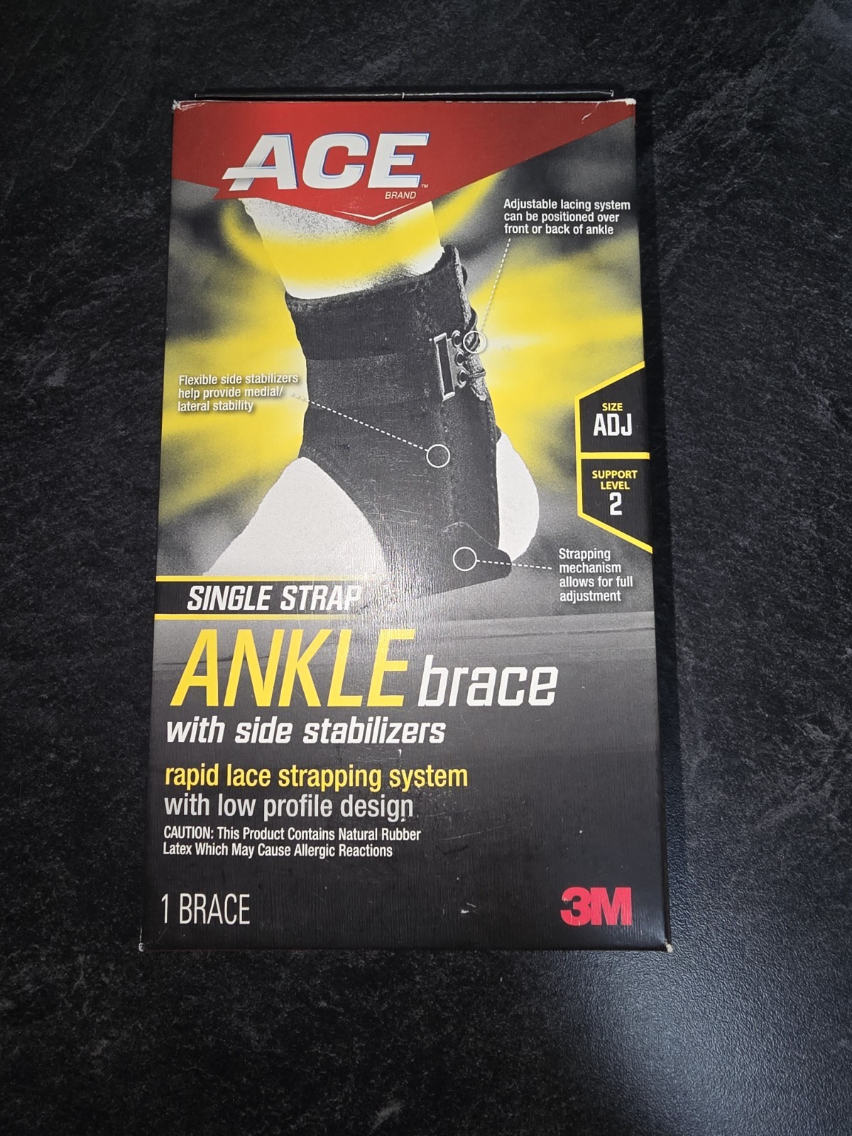 ACE Brand Ankle Support with Side Stabilizers, Adjustable, Black, 1 Brace