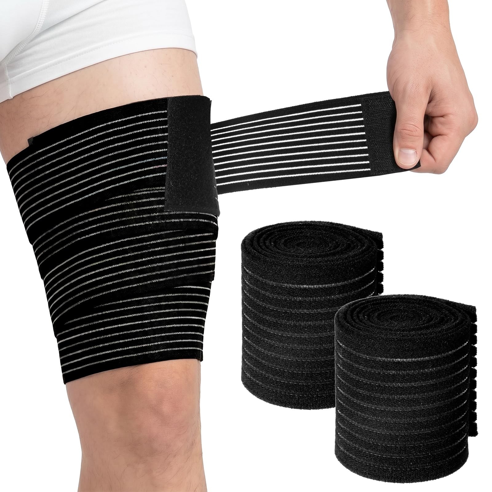 Gemoioio 2Pcs Hamstring & Thigh Compression Wraps, Adjustable Black