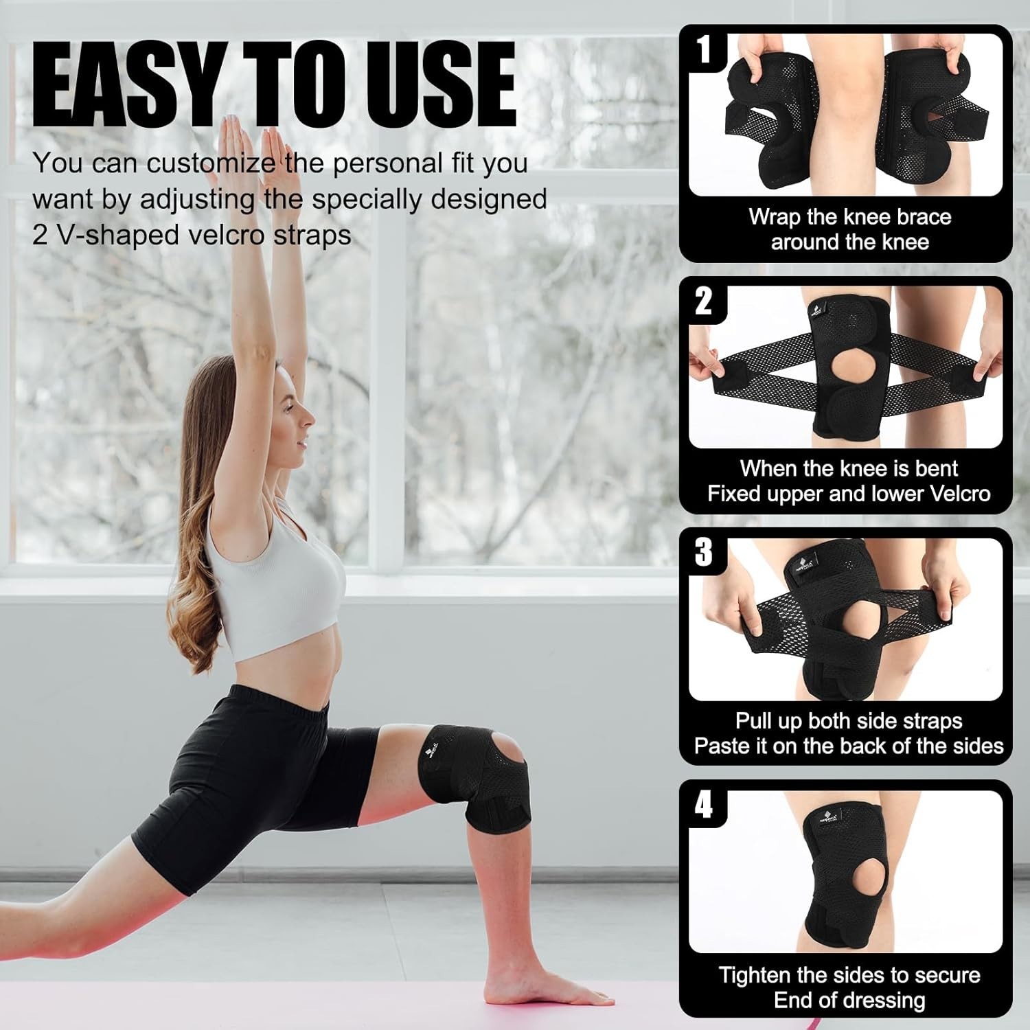Knee Brace Compression Support Air Mesh Fabric Adjustable