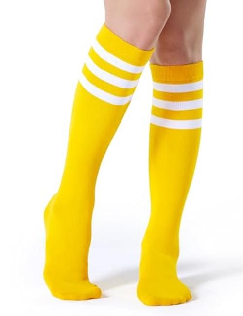 Women’s Knee High Socks Outdoor Sport Athletic One Size 1 Pack Yellow White