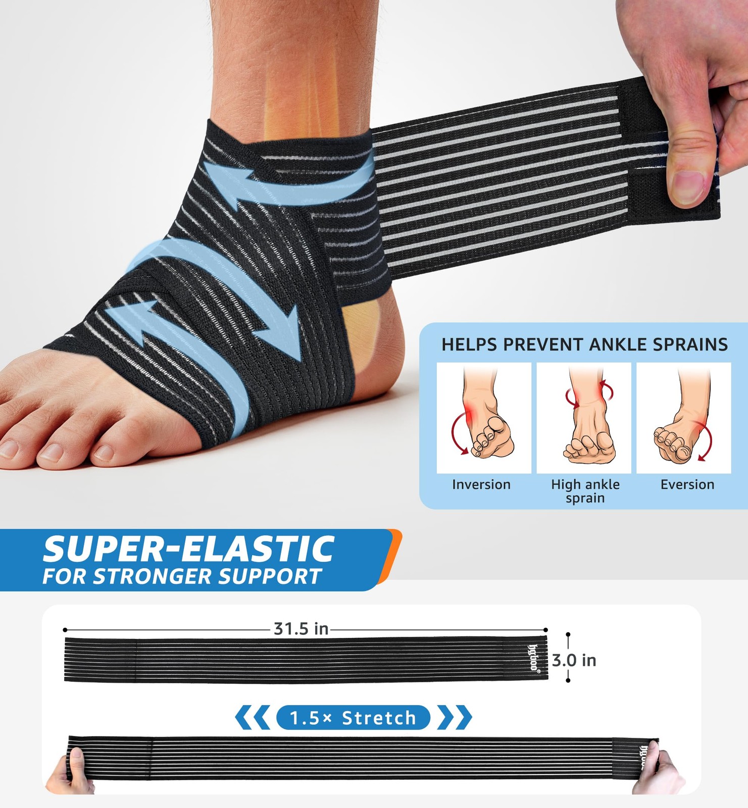2 PCS Black Ankle Brace Adjustable Compression Support Wrap Plantar Fasciitis