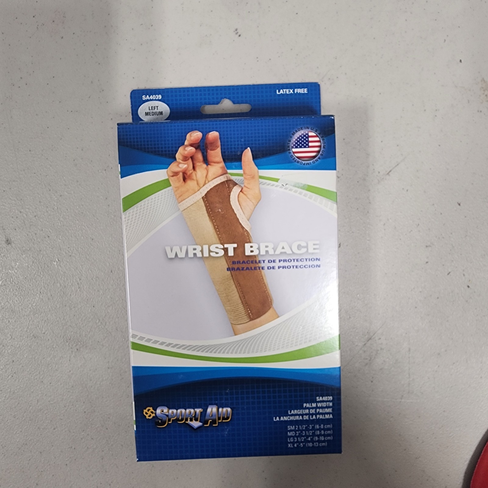 Sport Aid Wrist Brace Support Palm Stay Beige LEFT MEDIUM Hand Support Brace