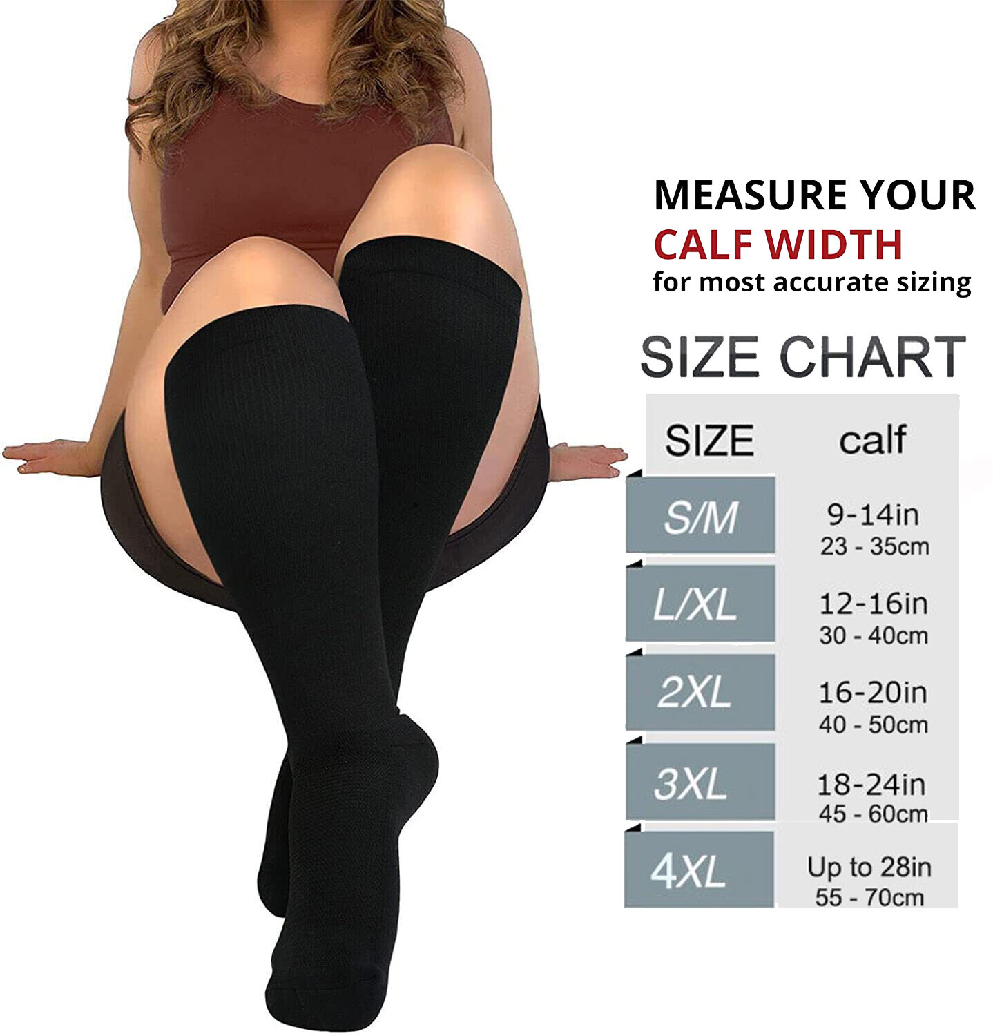 2XL Extra Wide Calf Plus Size Compression Socks for Leg Fatigue Swell Athletic