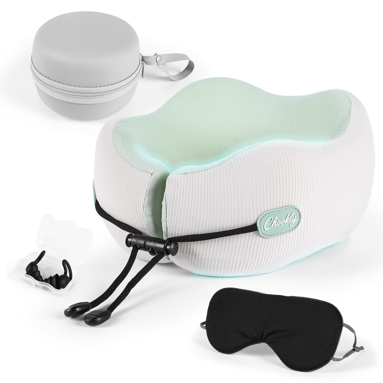 Memory Foam Travel Neck Pillow for Airplane Travel, Head and Chin Support, Ad…