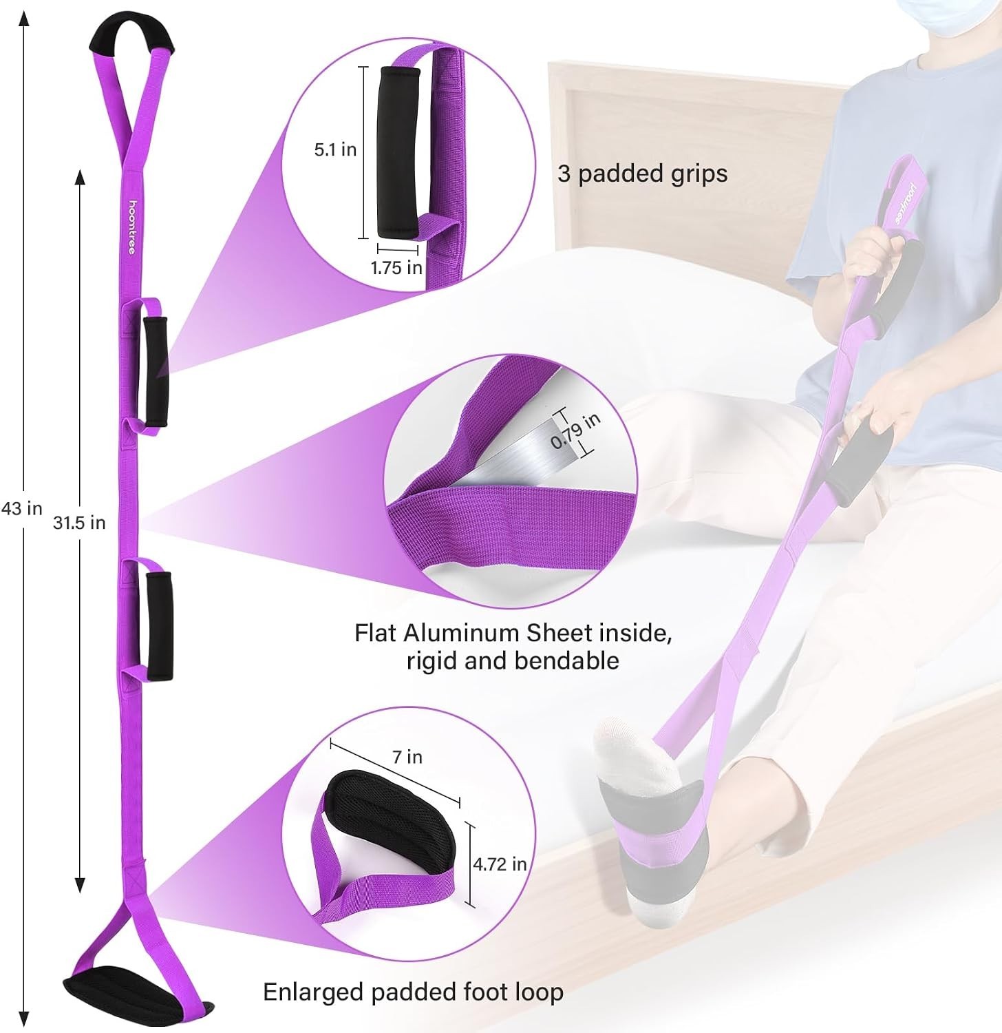 Rigorous 43-Inch Leg Lifter with Cushion Grips – For Smooth Mobility Transitions