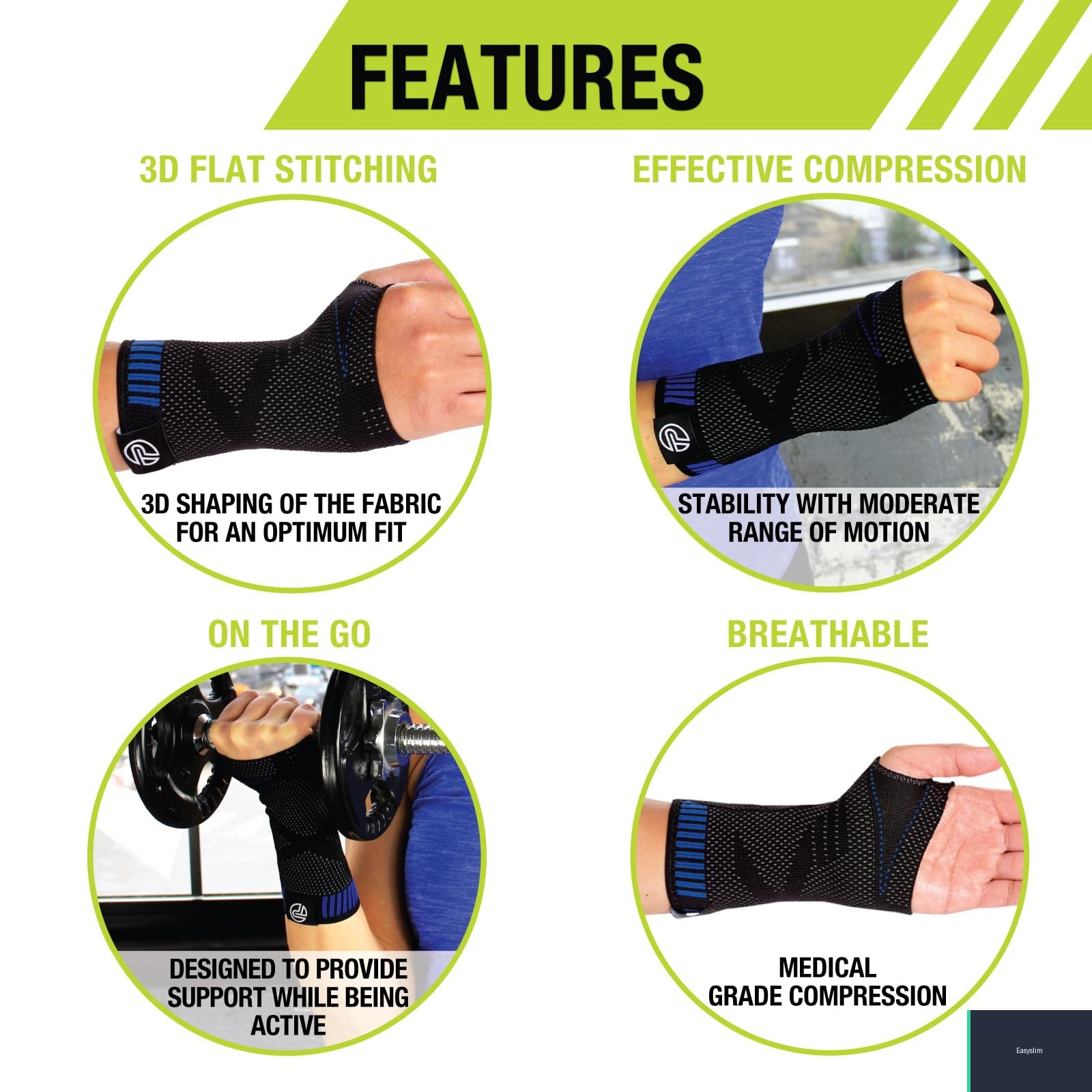 Wrist Support Brace Large/X-Large 3D Flat Black Compression Wrap
