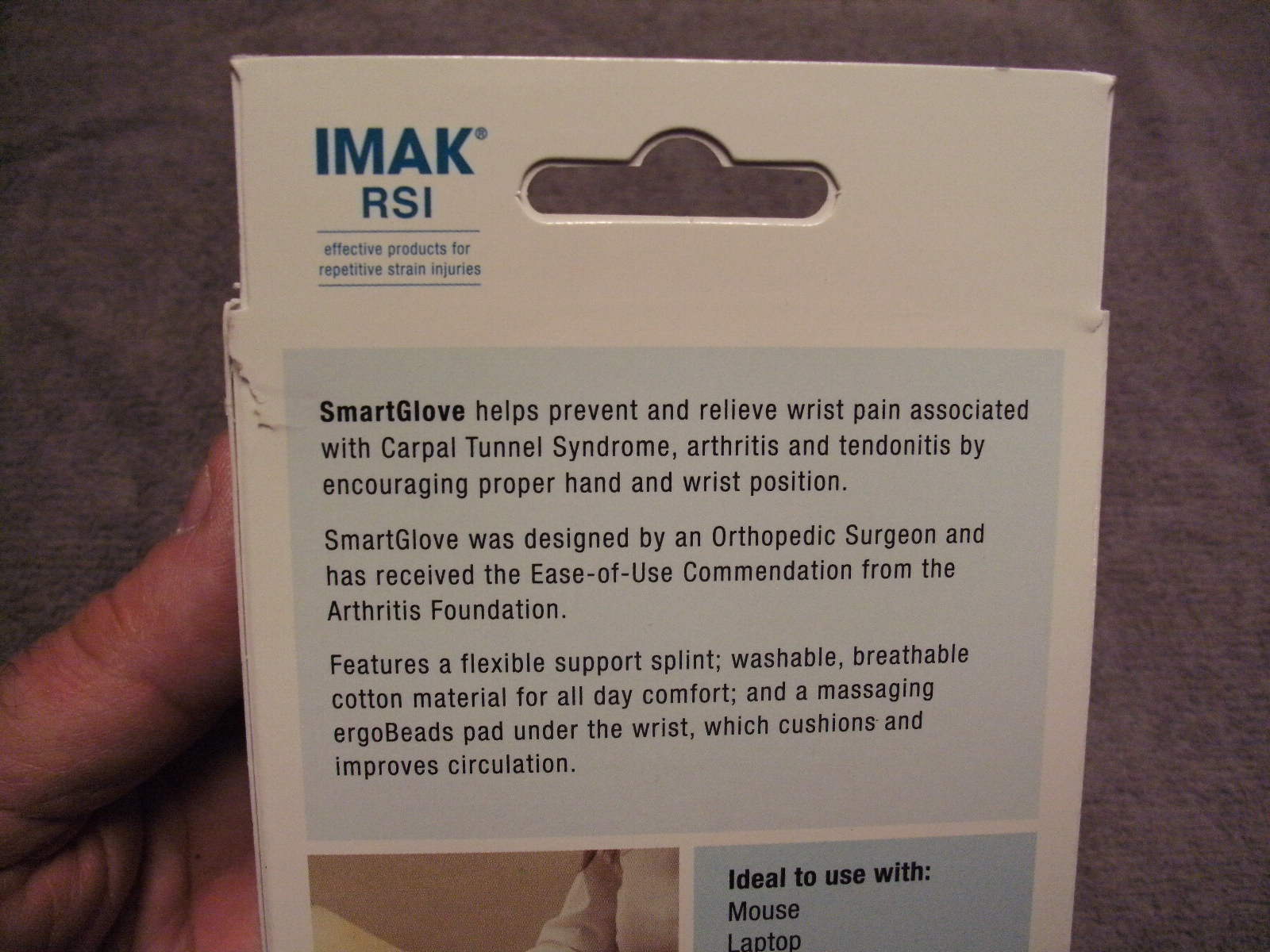 Imak RSI SmartGlove, Flexable Support Splint, Size Large, new unused cond in Box