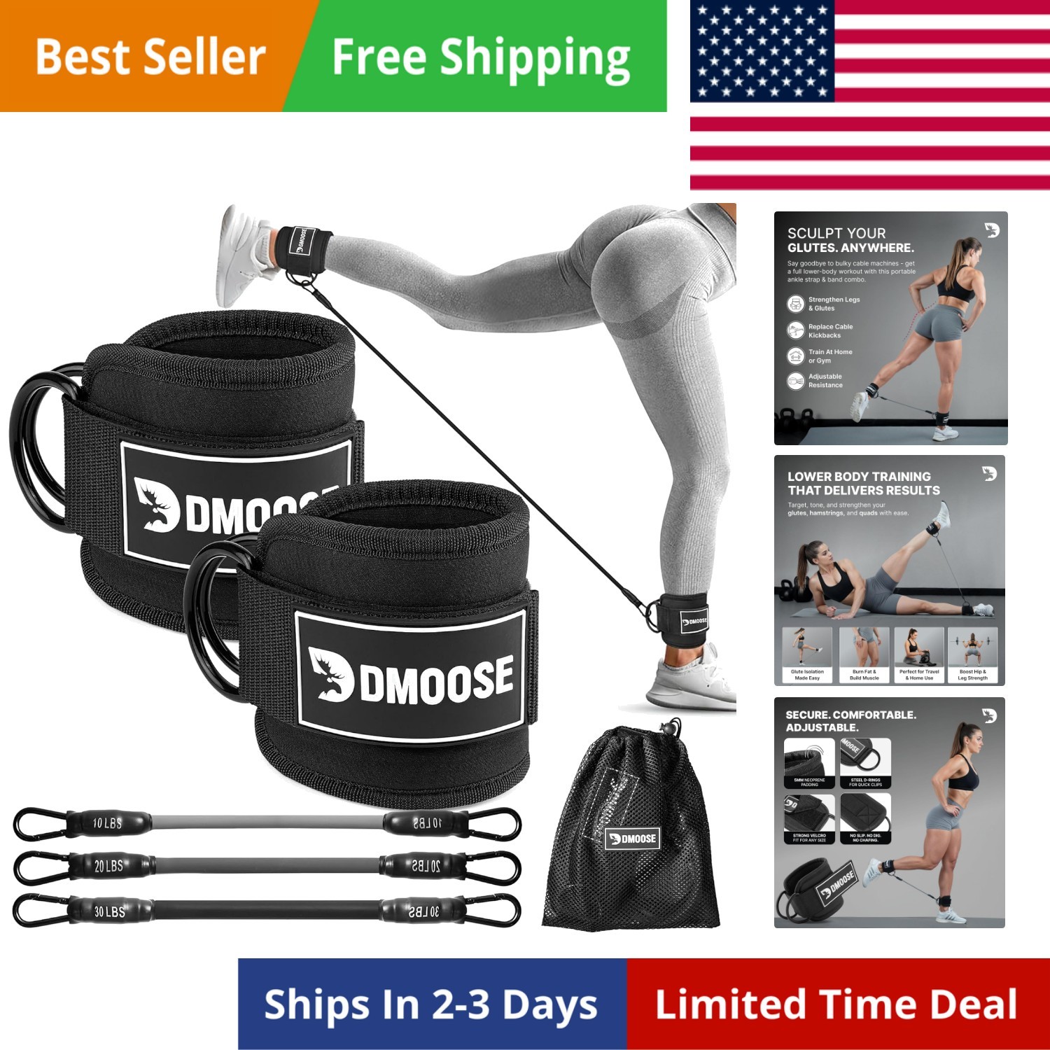 Ankle Strap for Cable Machine – One Size Fit with Padding Cuffs, Ankle Bands…