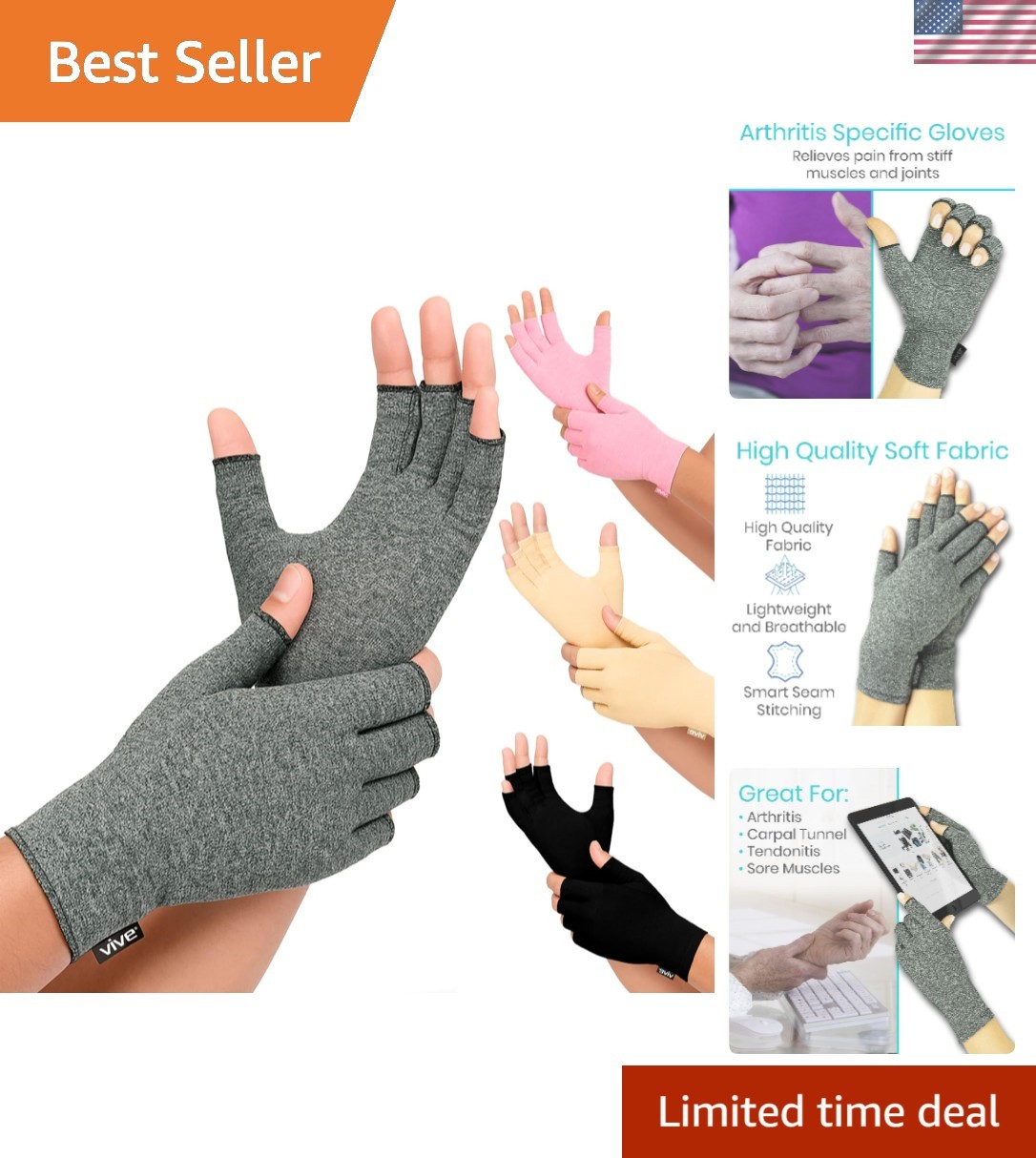 Therapeutic Open Finger Arthritis Support Gloves – Pain Relief for All Day