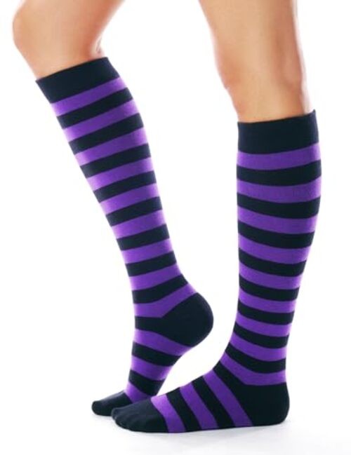 Women’s Knee High Socks Outdoor Sport One Size 1 Pack Black Purple Stripes