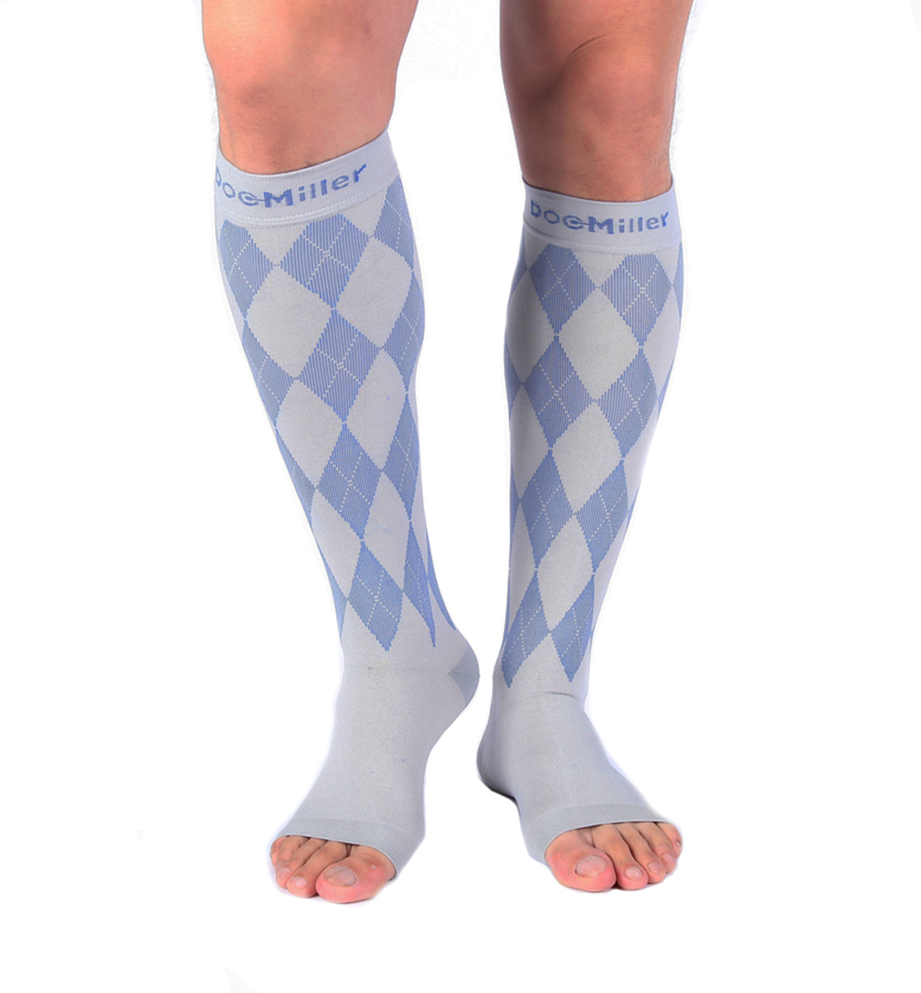 Doc Miller Open Toe Compression Sock 1 Pair 20-30 mmHg Varicose Veins GRAY/BLUE