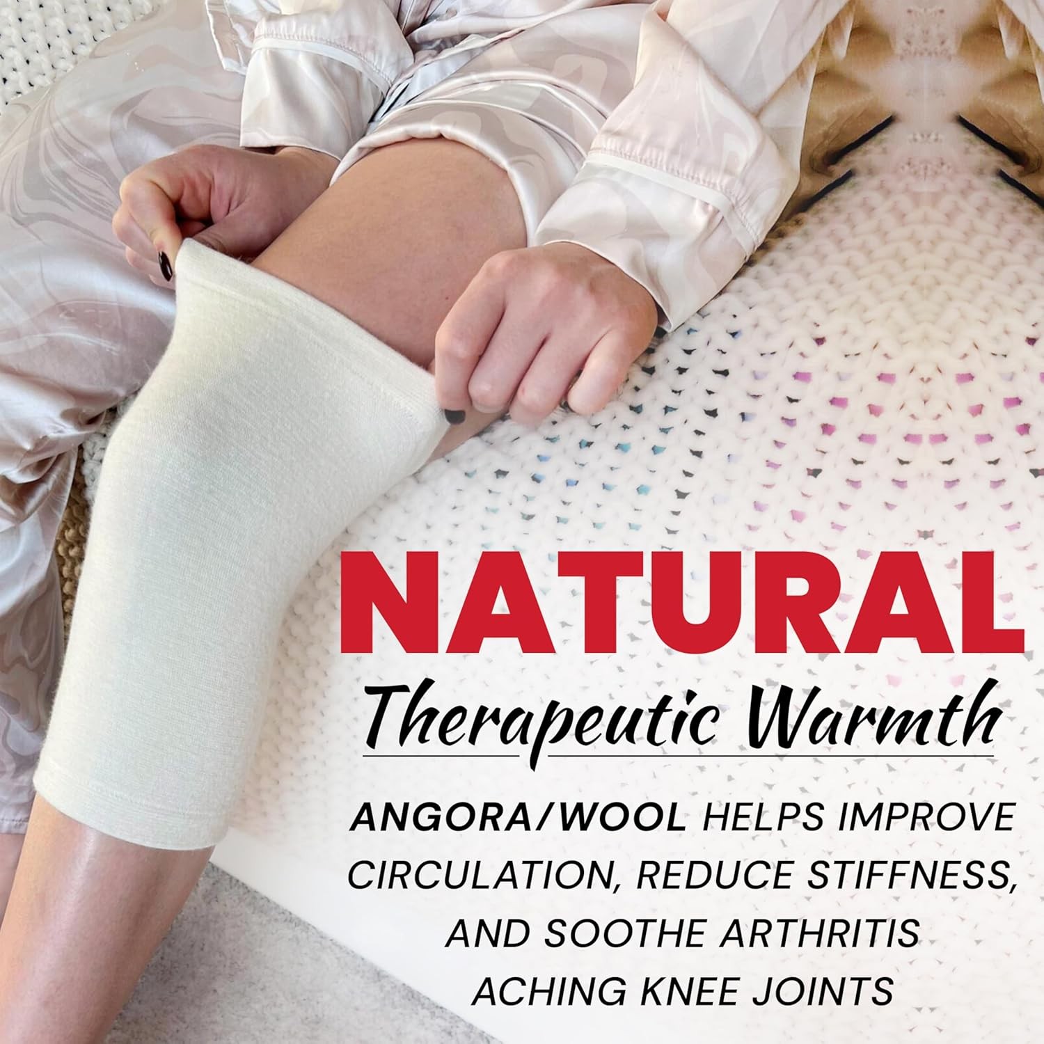Angora/Wool Knee Sleeve Men & Women Soft Warm Support to Improve Circulation &