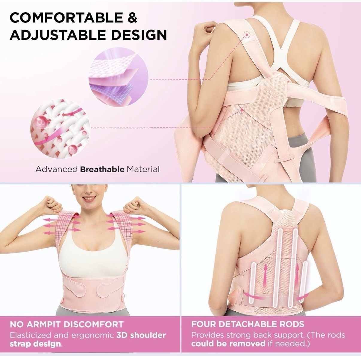 Vicorrect Adjustable Ergonomic Posture Corrector Pink S Back Support