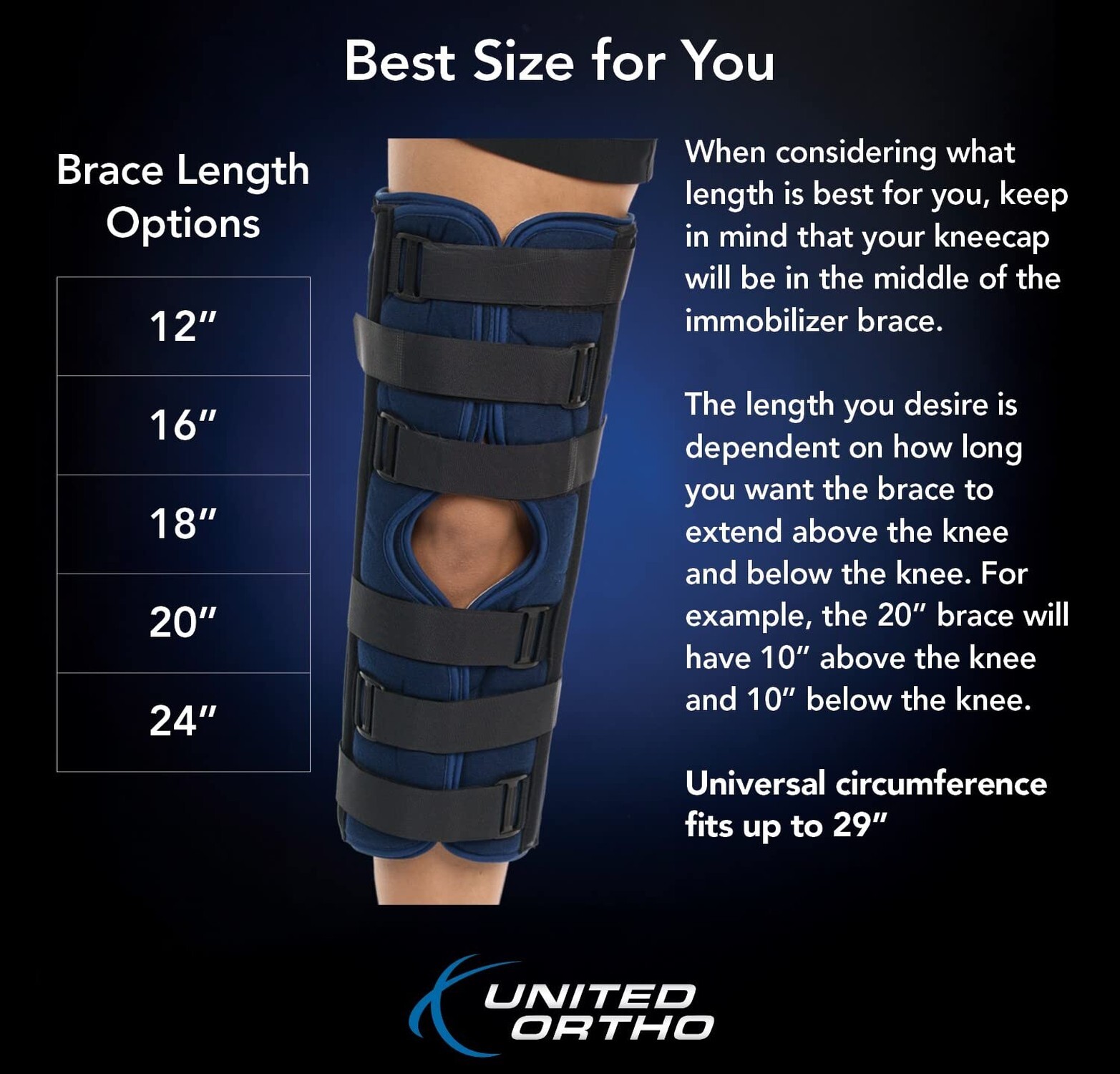 United Ortho 61018 3-Panel Knee Immobilizer, 18″ Navy 18″