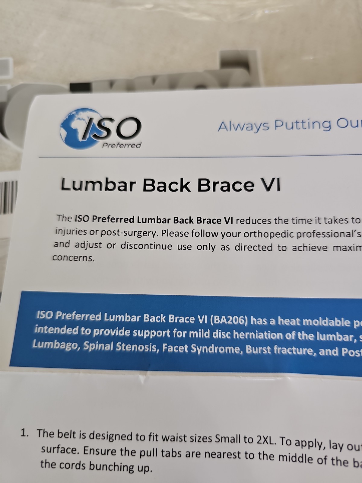 ISO Preferred New Lumbar Back Brace BA-206 S-XXL