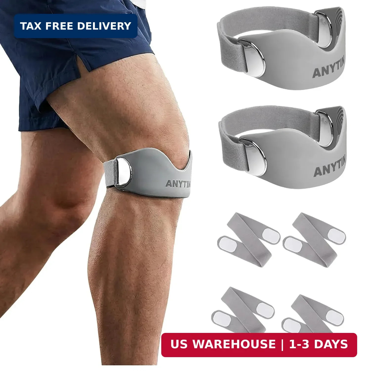 Silicone Patellar Tendon Support Strap 2 Pack, Knee Brace for Women & Men, Re…