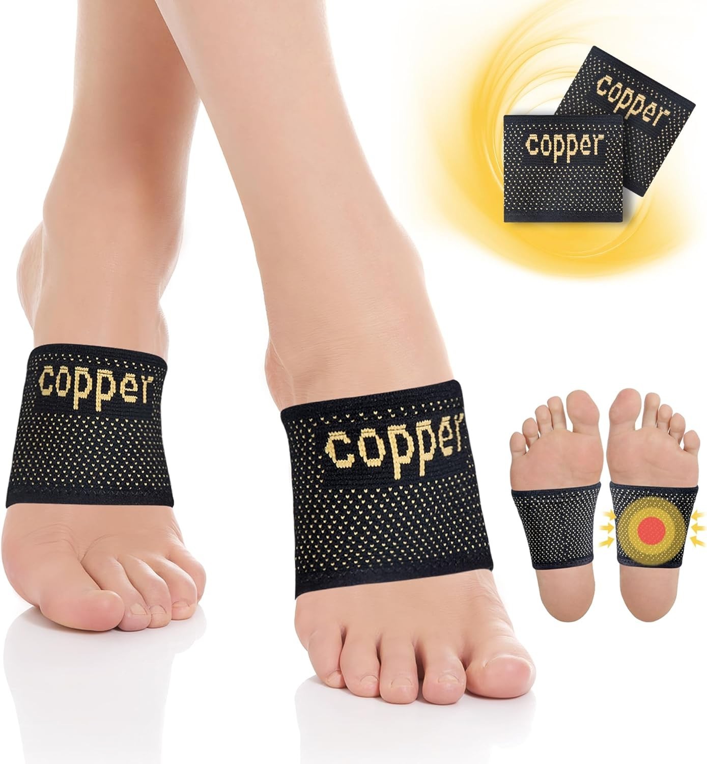 Ergonomic Copper Compression Feet Sleeves for Plantar Fasciitis Relief