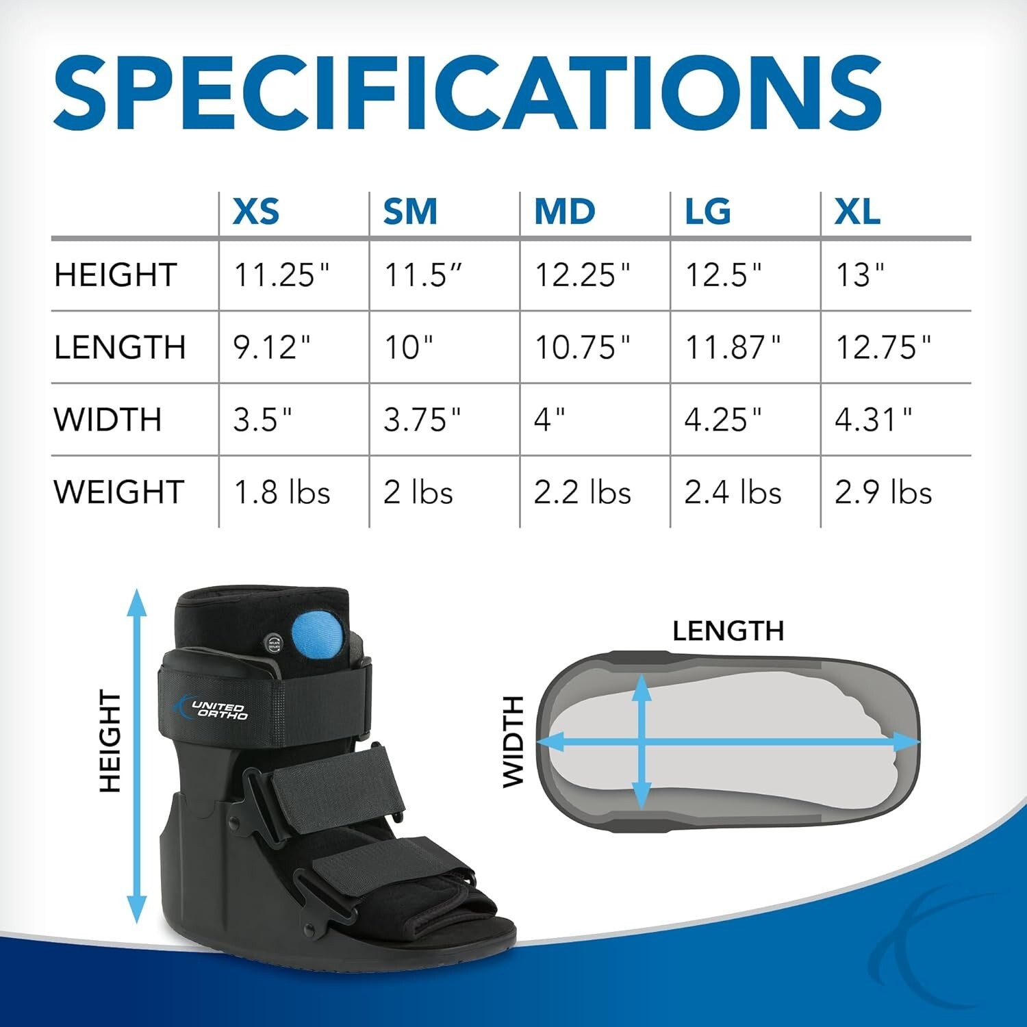United Ortho Short Air Cam Walker Fracture Boot, Small, Black Kids Child