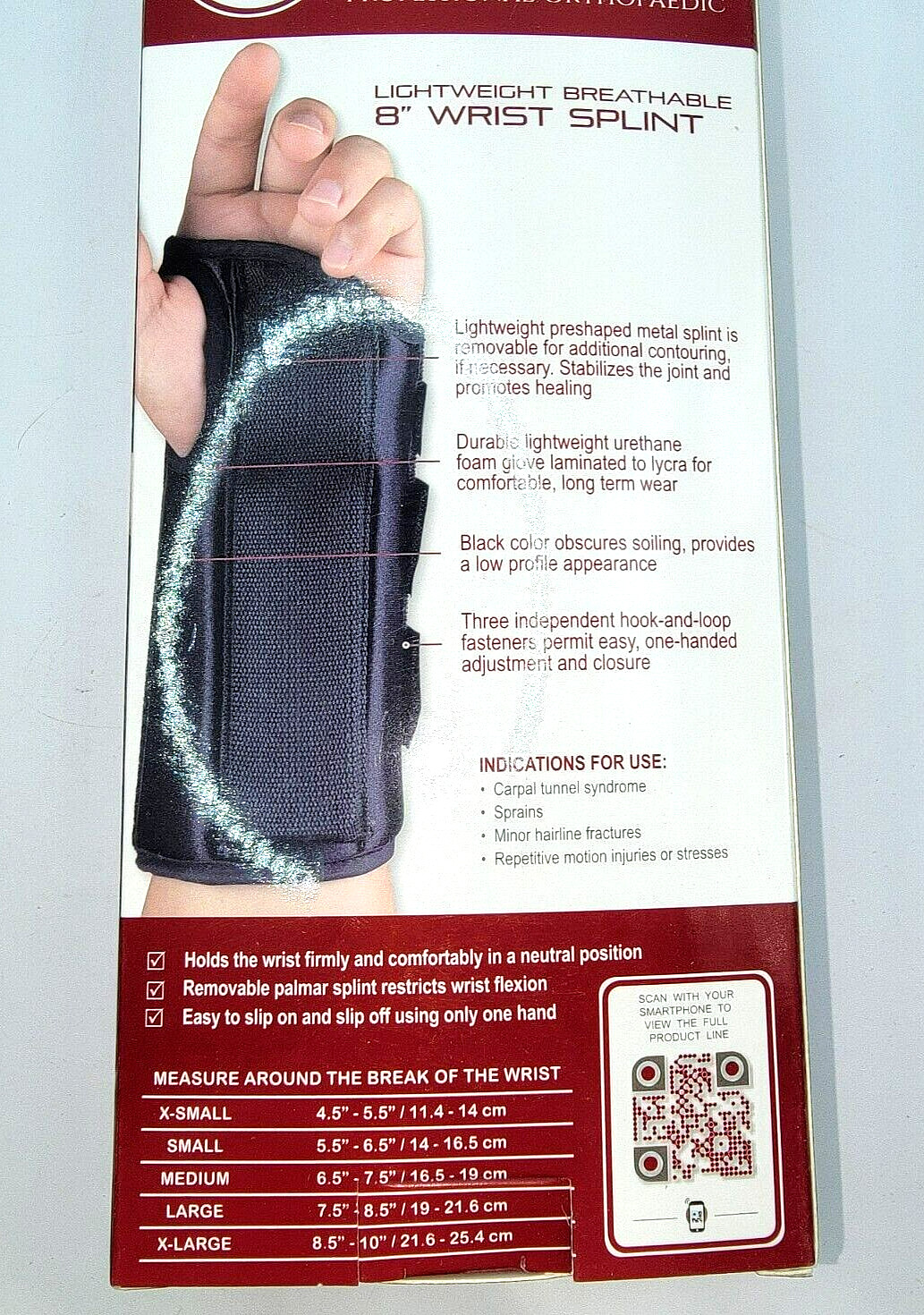 OTC Wrist Splint, 8-Inch Adult, Lightweight Breathable, Large (Right Hand)