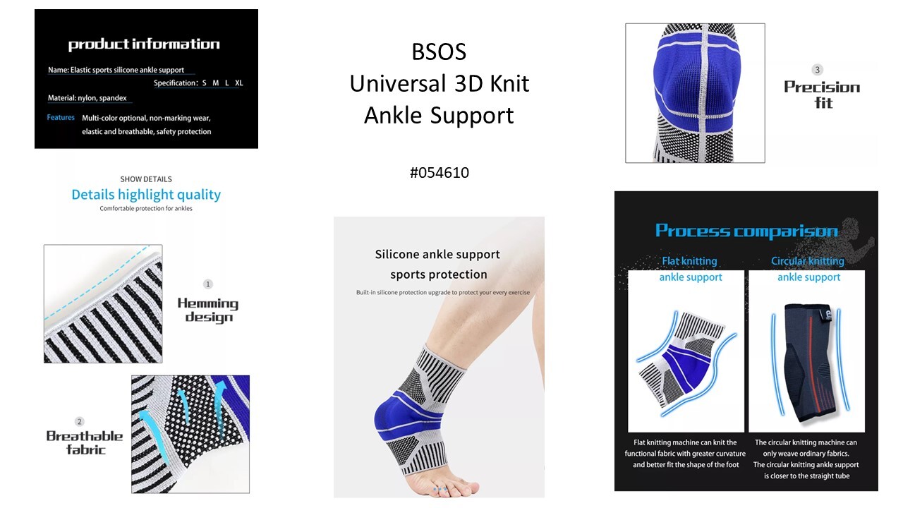 BSOS Ankle Brace with 2 Silicone Pads, 3D Flat Knitted Support Bamboo Charcoal