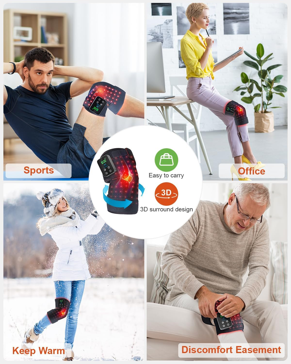Red Light Therapy Knee Brace Wireless Rechargeable with Pulse & Heating Modes, 6
