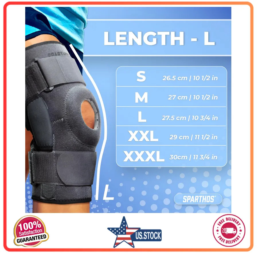 Sparthos Hinged Knee Brace Stabilizer Meniscus ACL MCL Pain Relief Gray Large