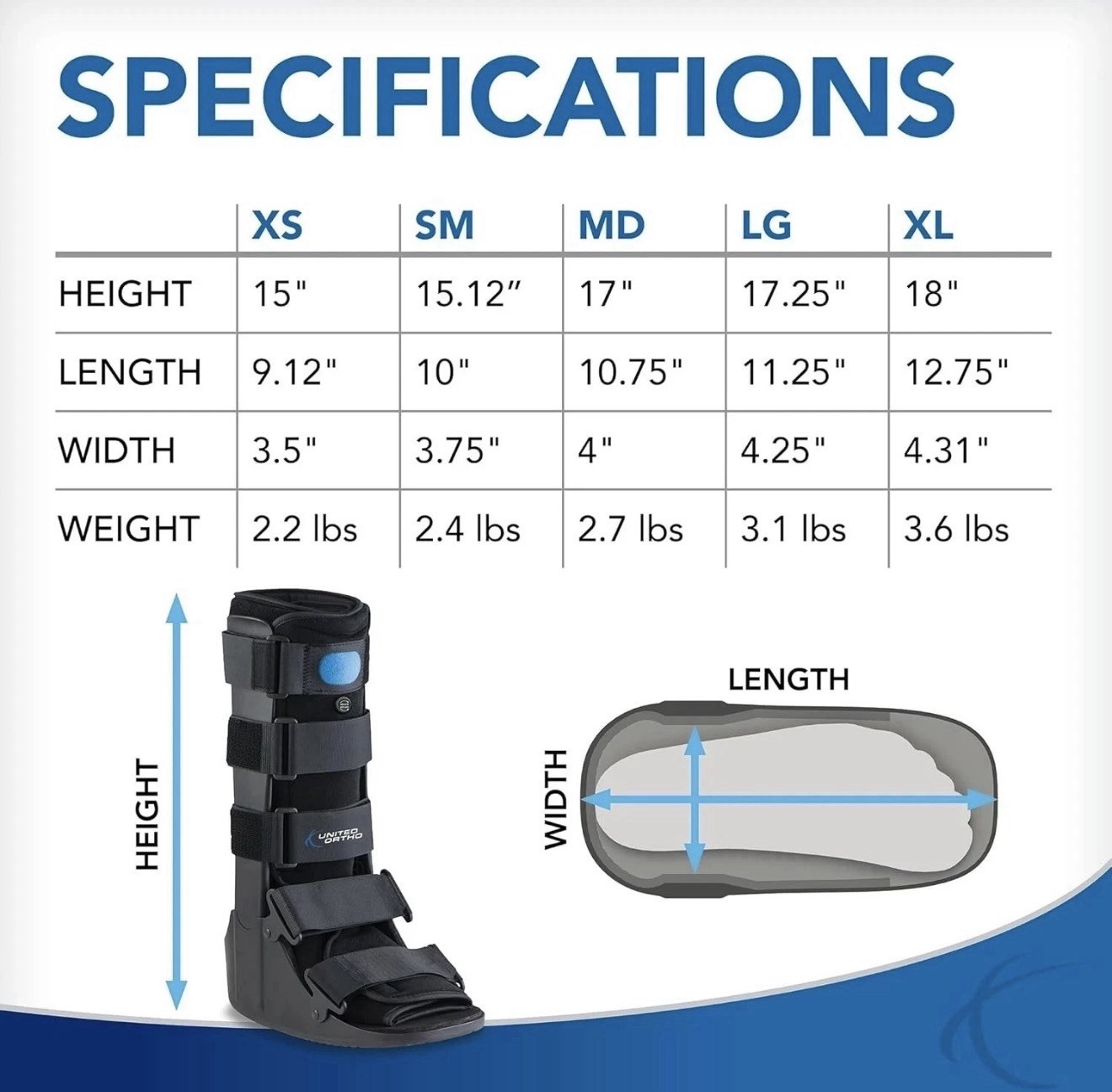 United Ortho Air Cam Walker Fracture Boot, Medium, Black