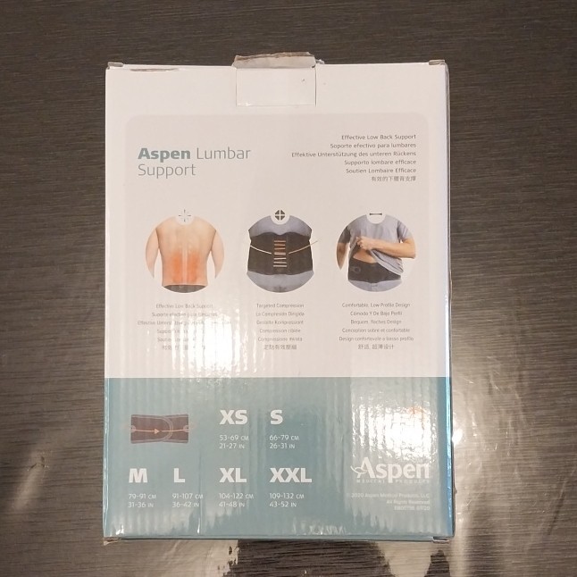 NEW/OPEN BOX Aspen Lumbar Support Large 40″ Back Brace Adjustable Pain Relief
