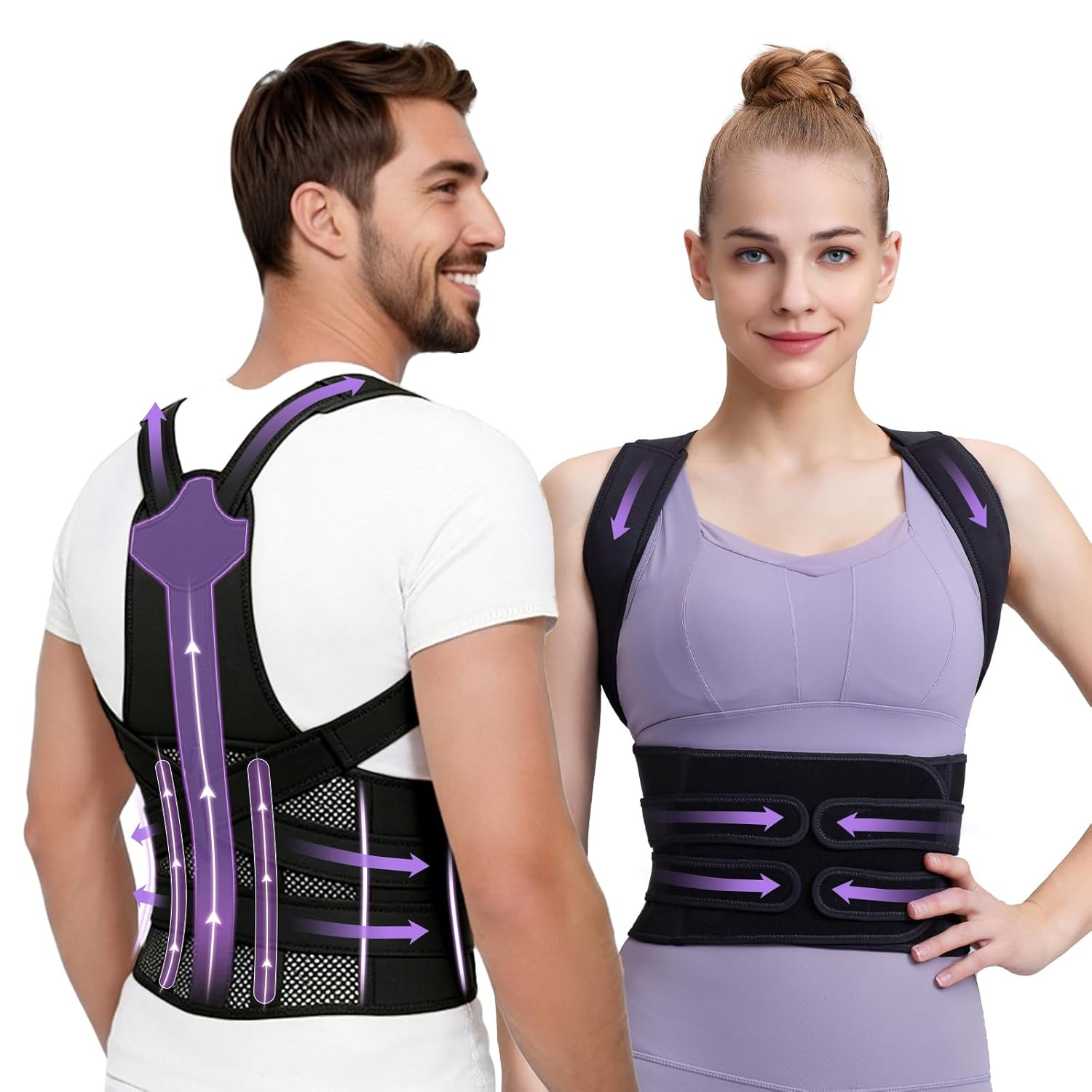 Posture Corrector for Women and Men, Adjustable Back Support Brace for Office, H