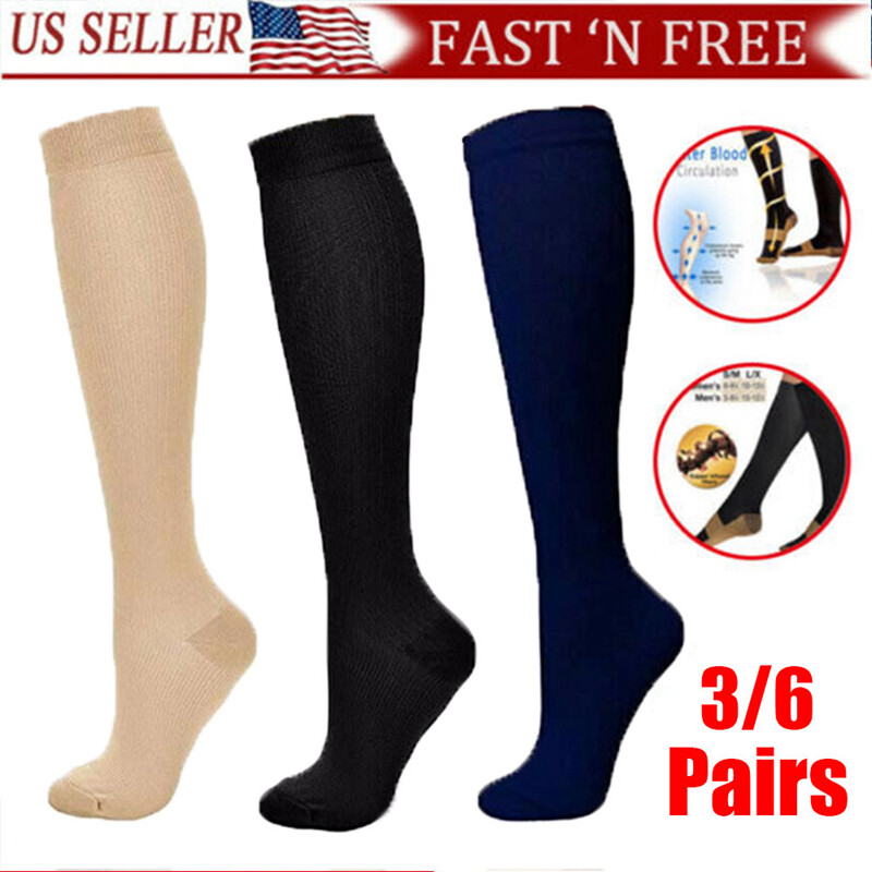 6Pairs Compression Socks 15-20mmHg Men Women Medical Grade Sox Plantar Fasciitis