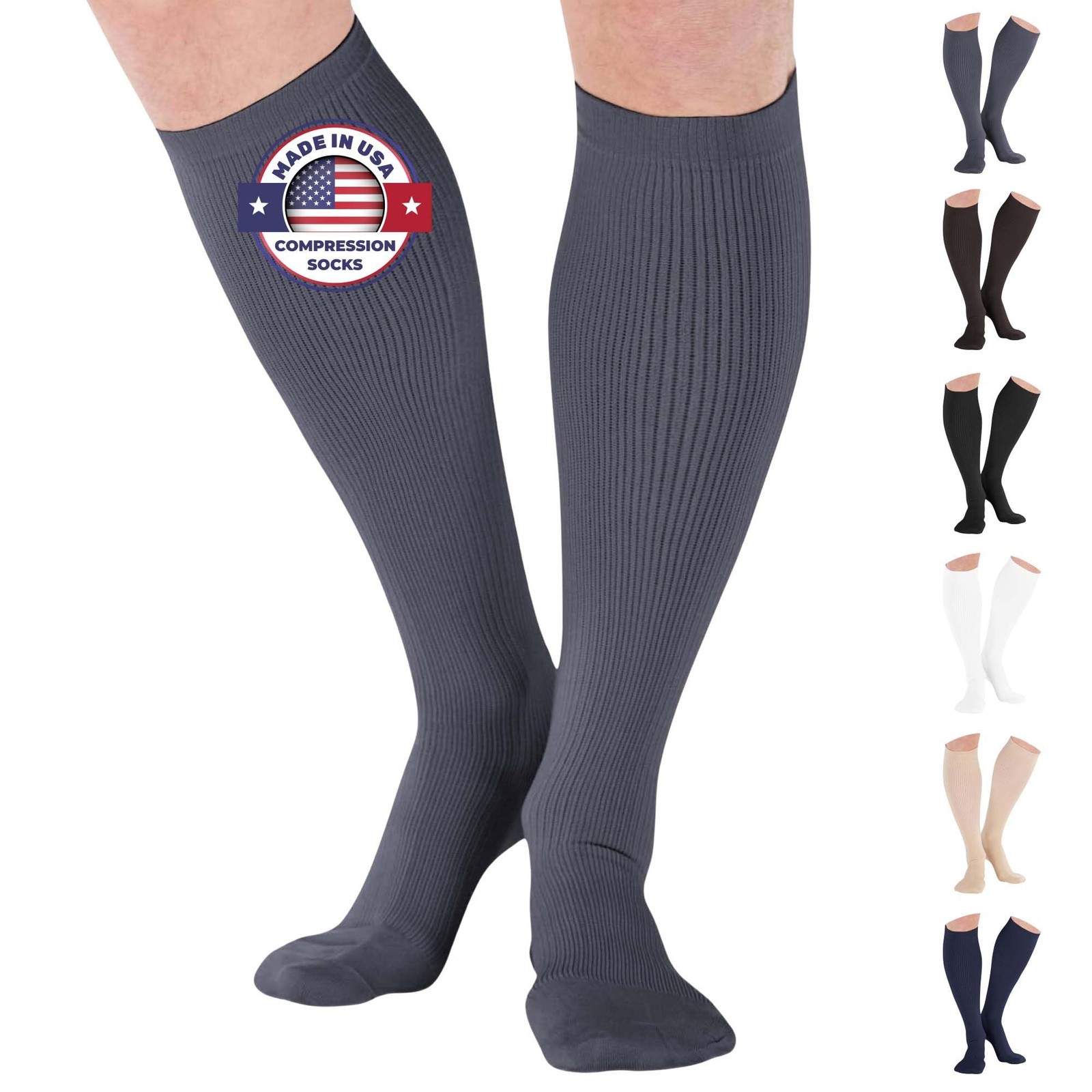 Mens Compression Socks for Circulation 20-30mmHg, Made in USA Opaque Graduate…