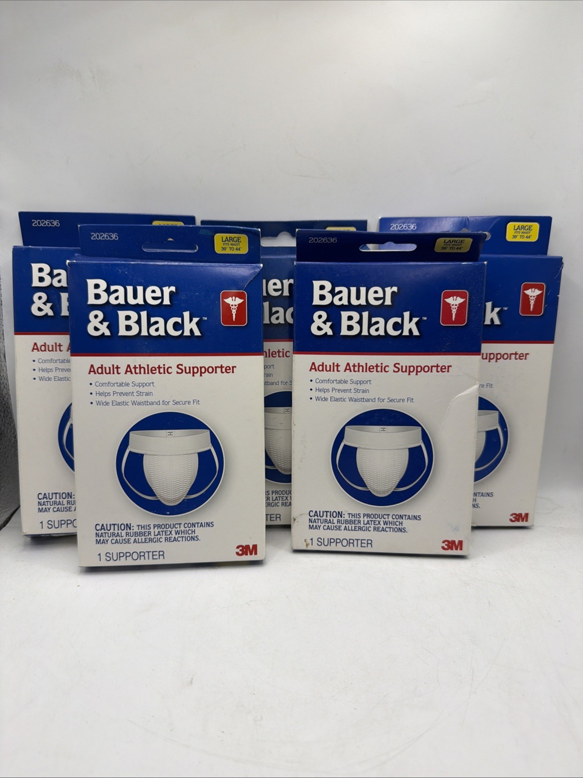 5 Pack 202636 Bauer & Black Adult Athletic Supporter With Leg Straps Large